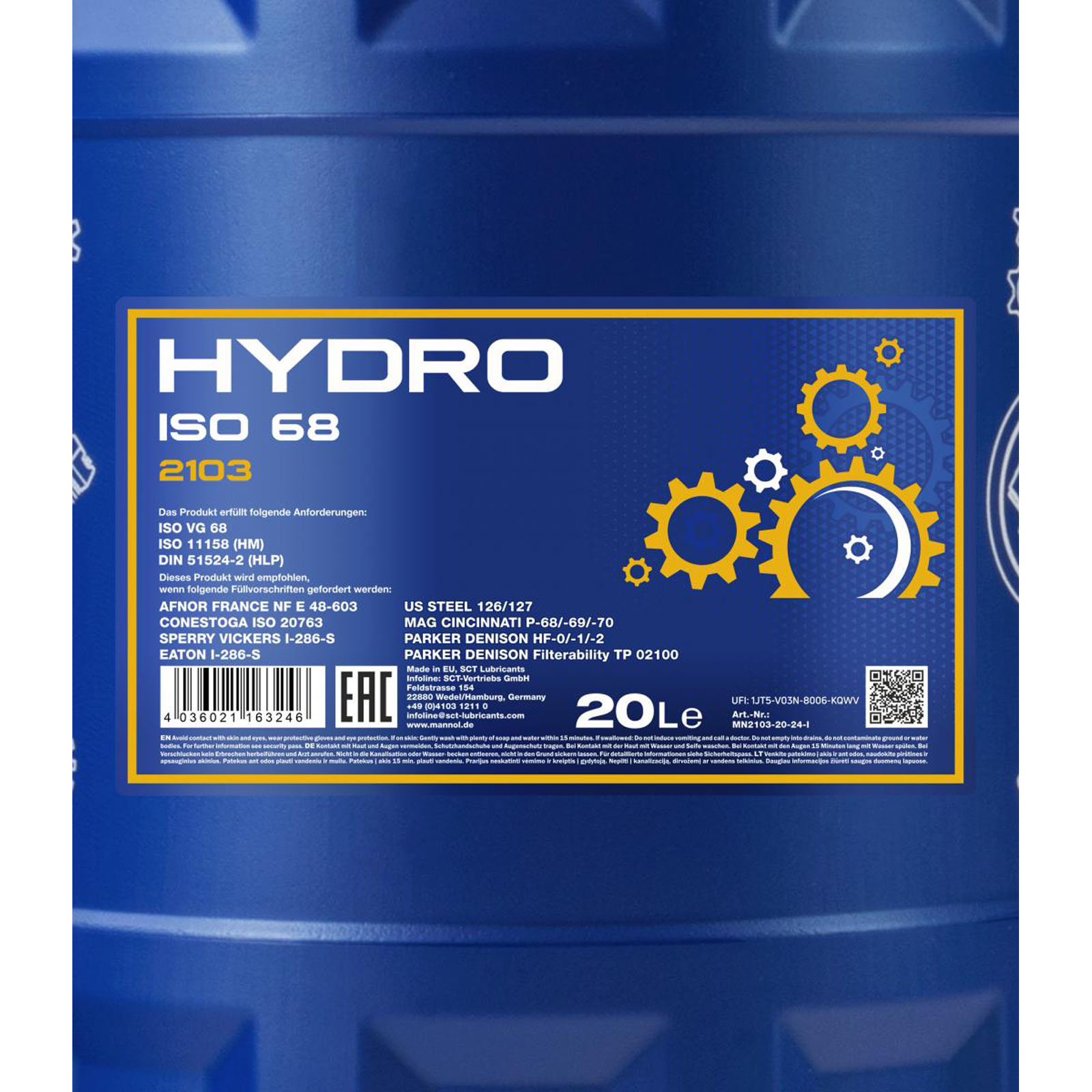 20L Mannol ÖL Hydro ISO 68 HLP 68 Schmierstoff Hydrauliköl