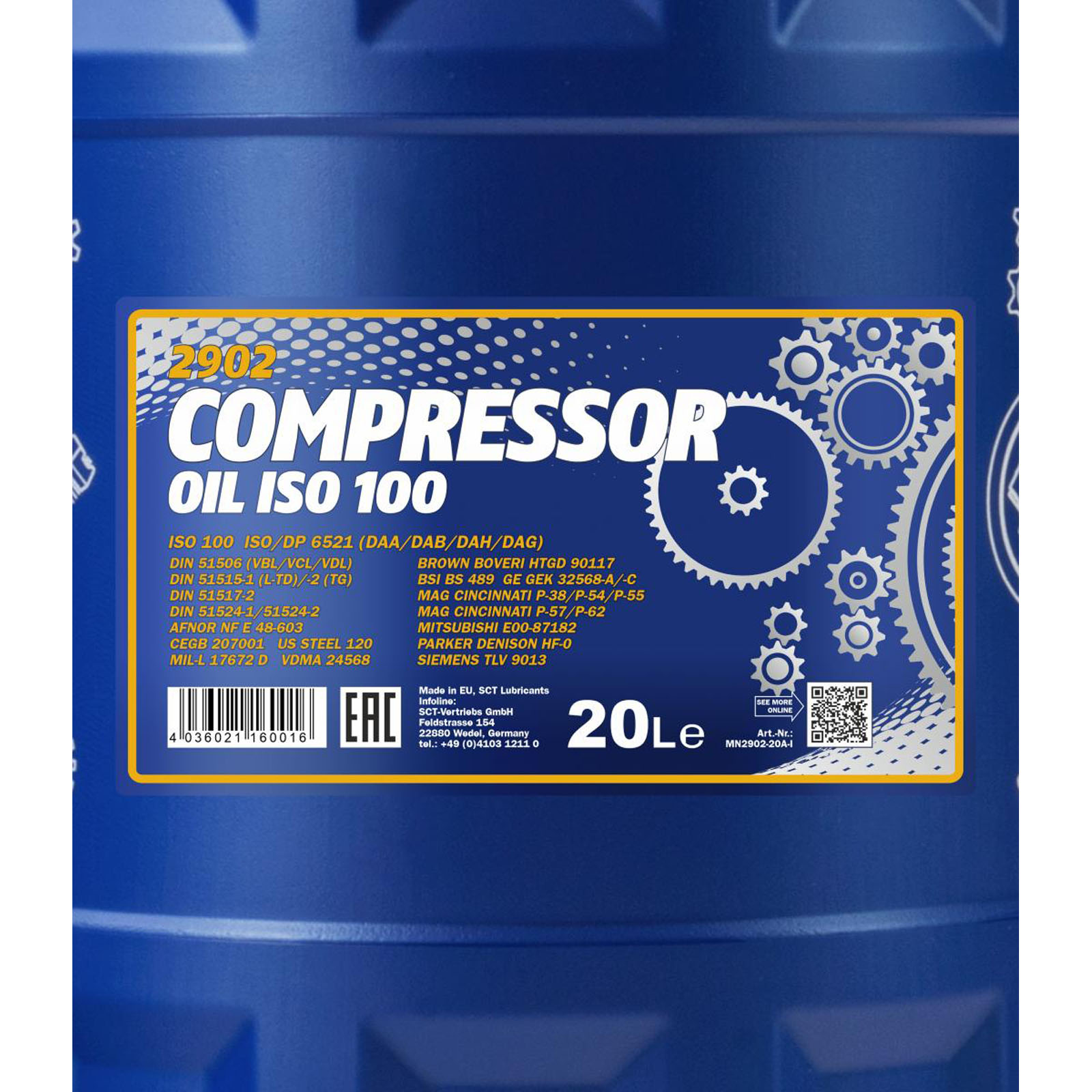 20L Mannol Compressor Oil ISO 100 Kompressoröl