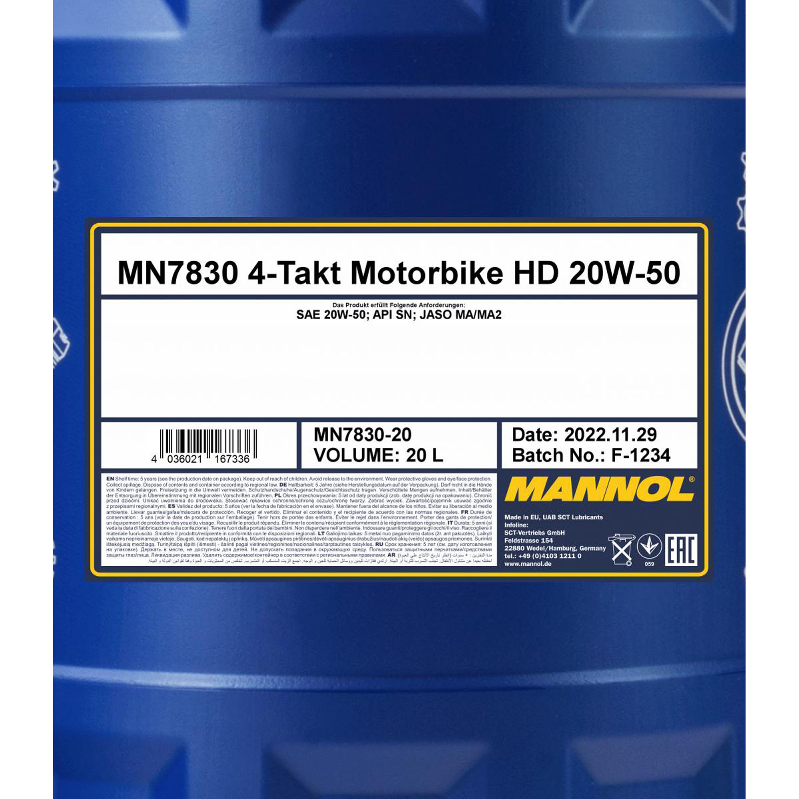 20L Mannol 4-Takt Motorbike 20W-50 HD Motoröl