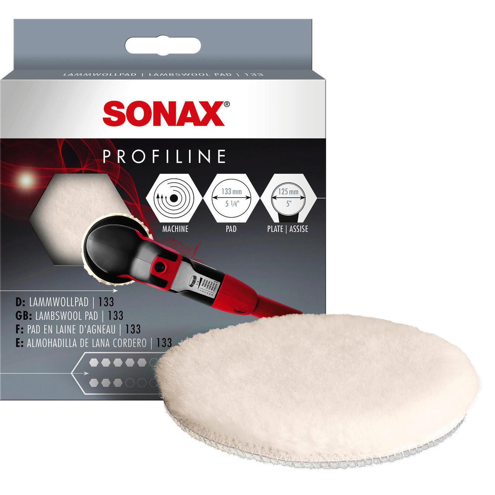 SONAX Attachment, polishing machine Lambskin pad 130 mm