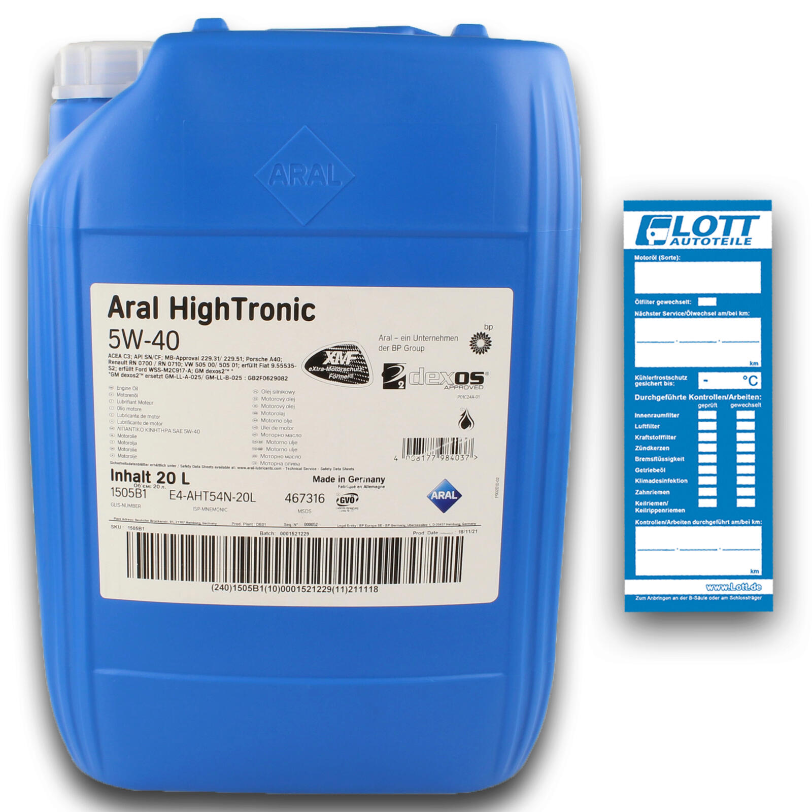 20L Aral Motoröl HighTronic 5W-40