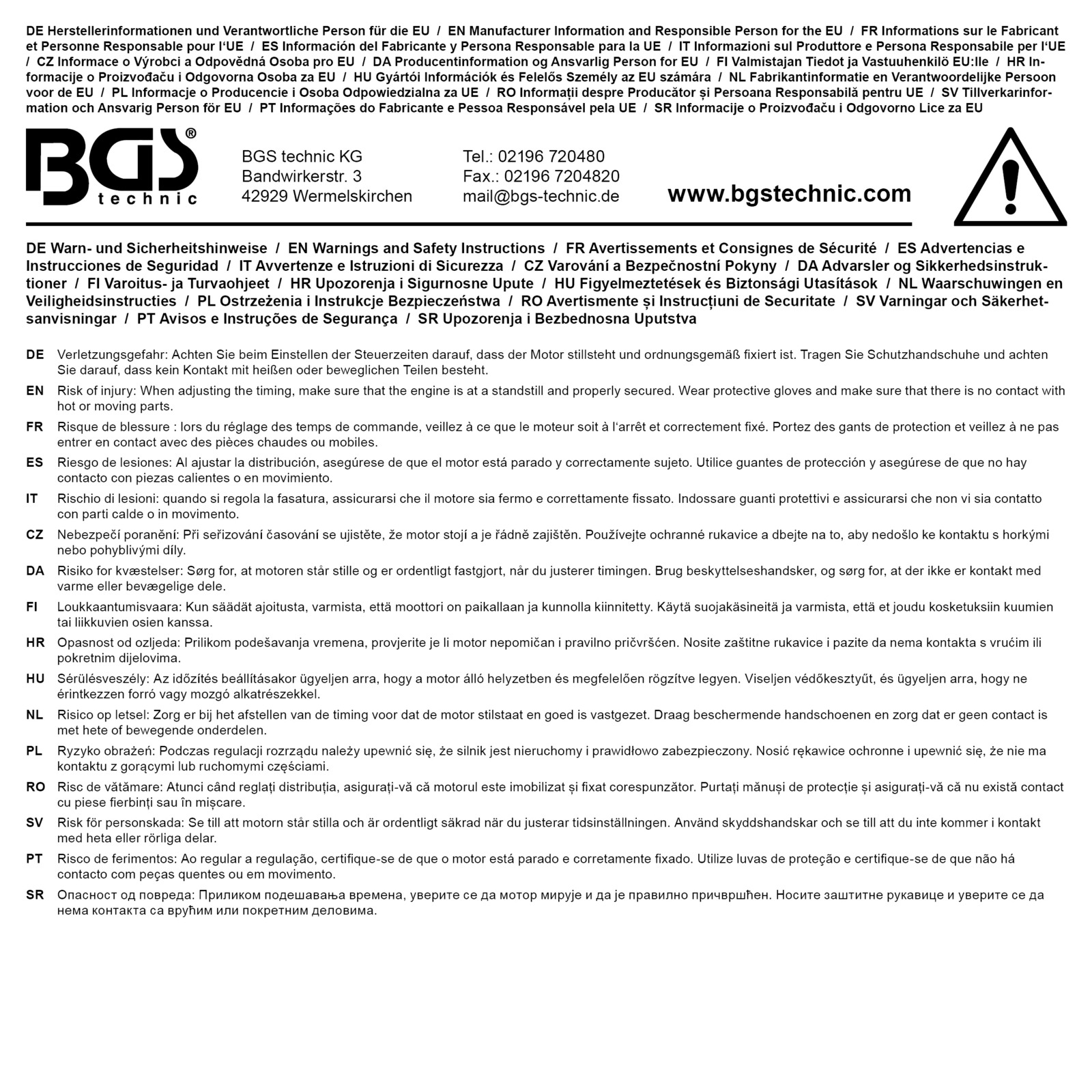 BGS Adjustment Tool Set, valve timing