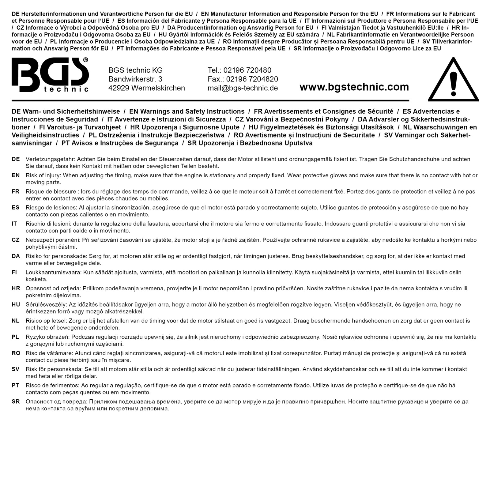 BGS Adjustment Tool Set, valve timing