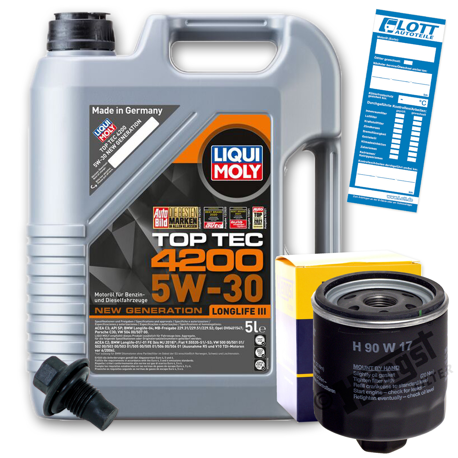 Ölwechsel Set 5L Liqui Moly Motoröl + Hengst Ölfilter + Ablassschraube