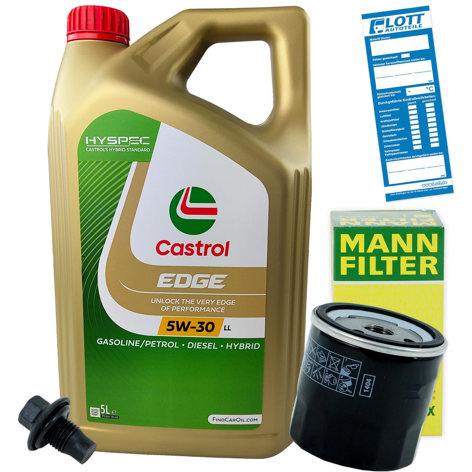 Ölwechsel Set 5L 5W30 Öl Motoröl CASTROL + MANN Ölfilter + Ablassschraube