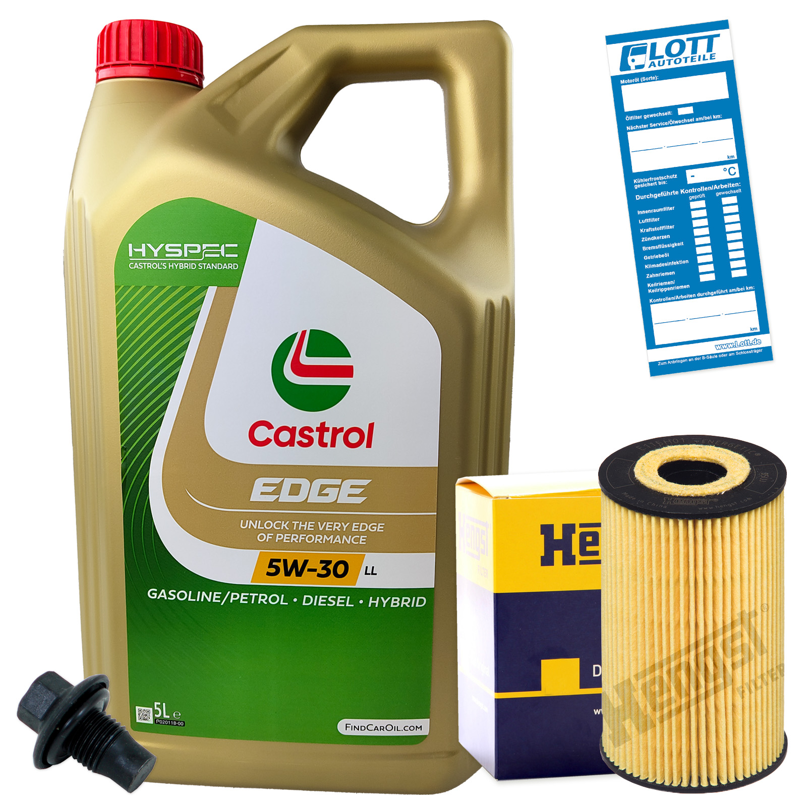 Ölwechsel Set Castrol Motoröl + Hengst Ölfilter + Ablassschraube