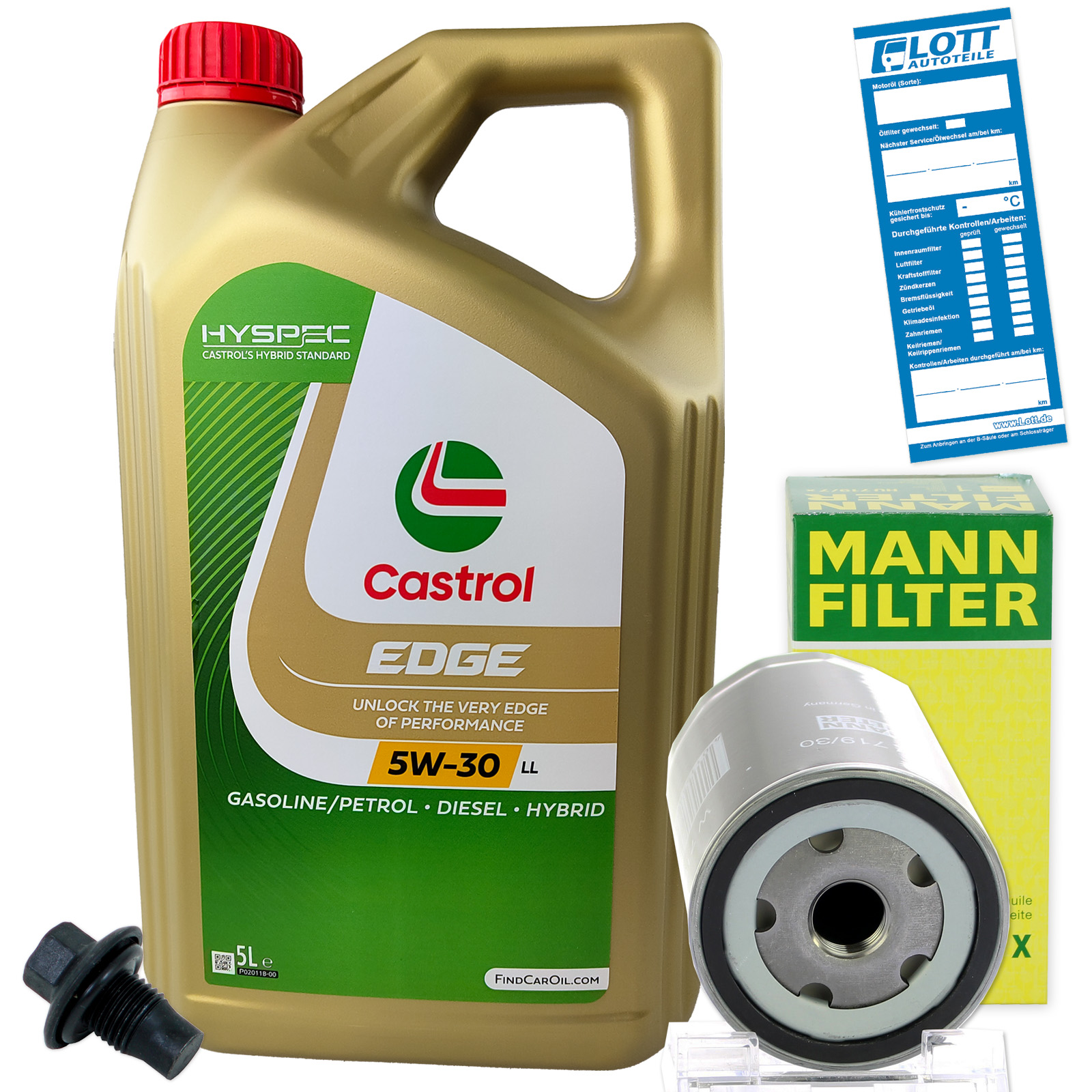 MANN Ölfilter + 5L Castrol Edge LL 5W-30 Motoröl + Schraube passend für VW 504.00 507.00