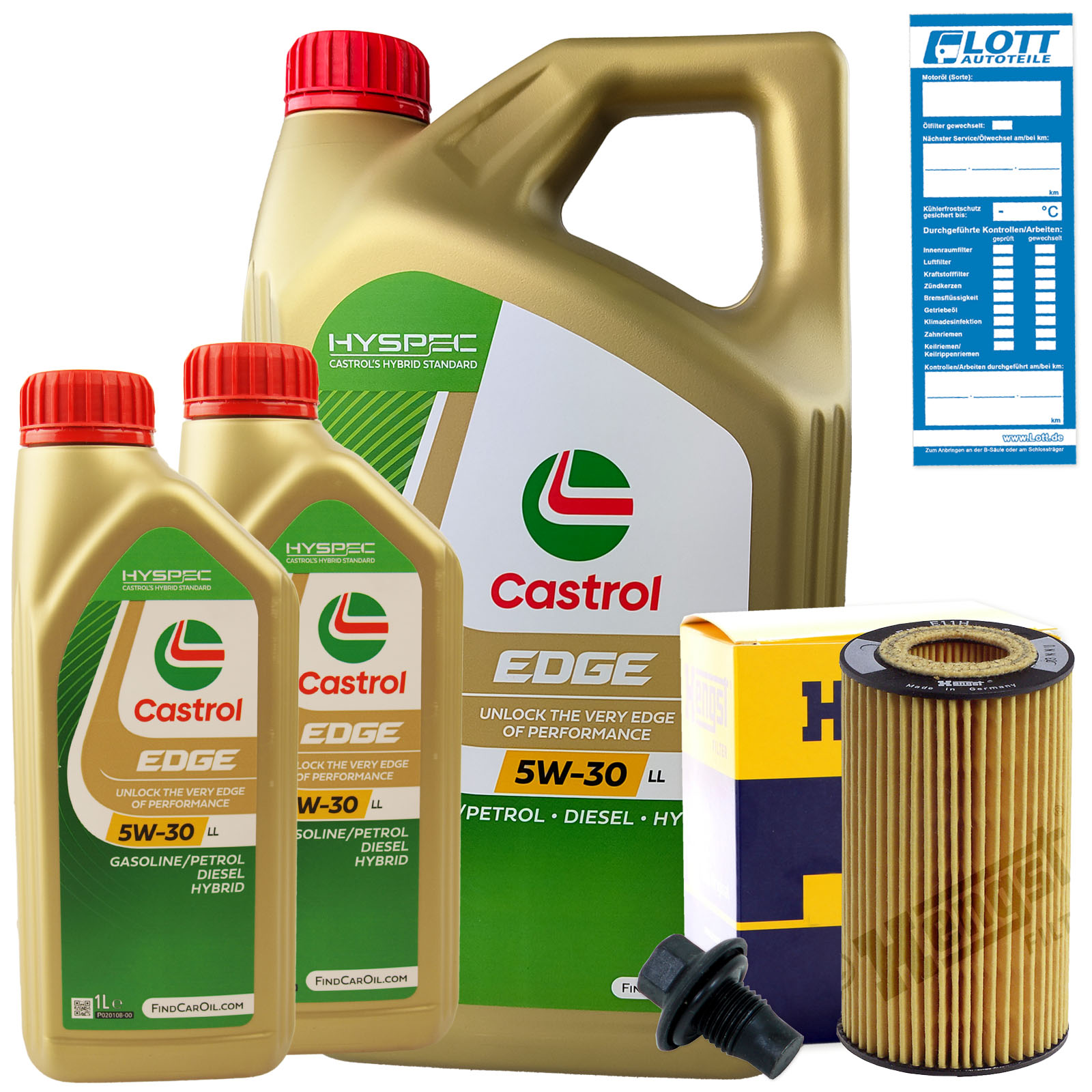 Ölwechsel Set 7L 5W30 Öl Motoröl CASTROL + HENGST Ölfilter + Ablassschraube