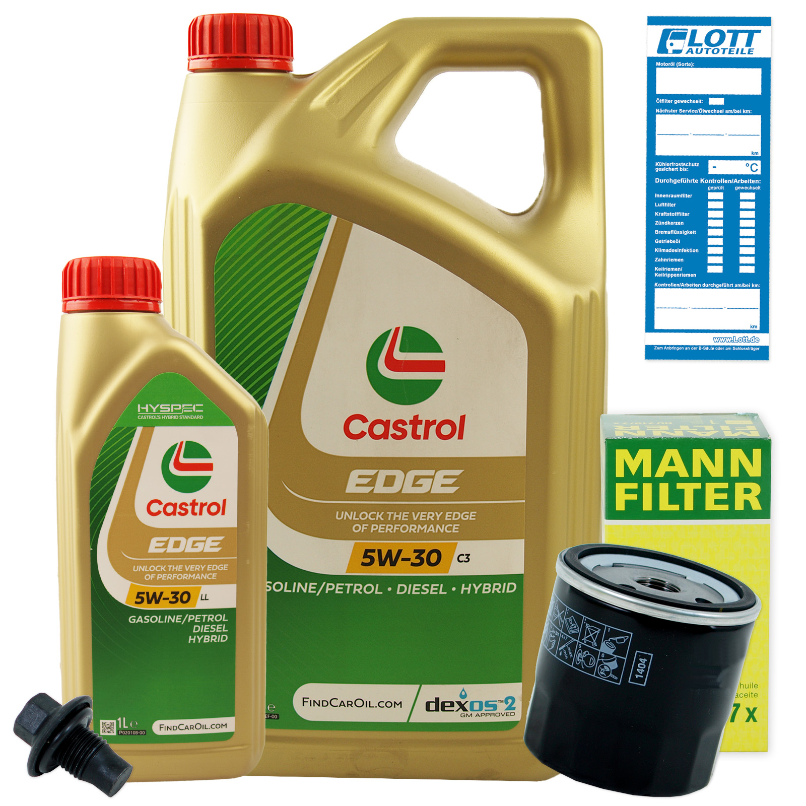 Ölwechsel Set 6L 5W30 Öl Motoröl CASTROL + MANN Ölfilter + Ablassschraube