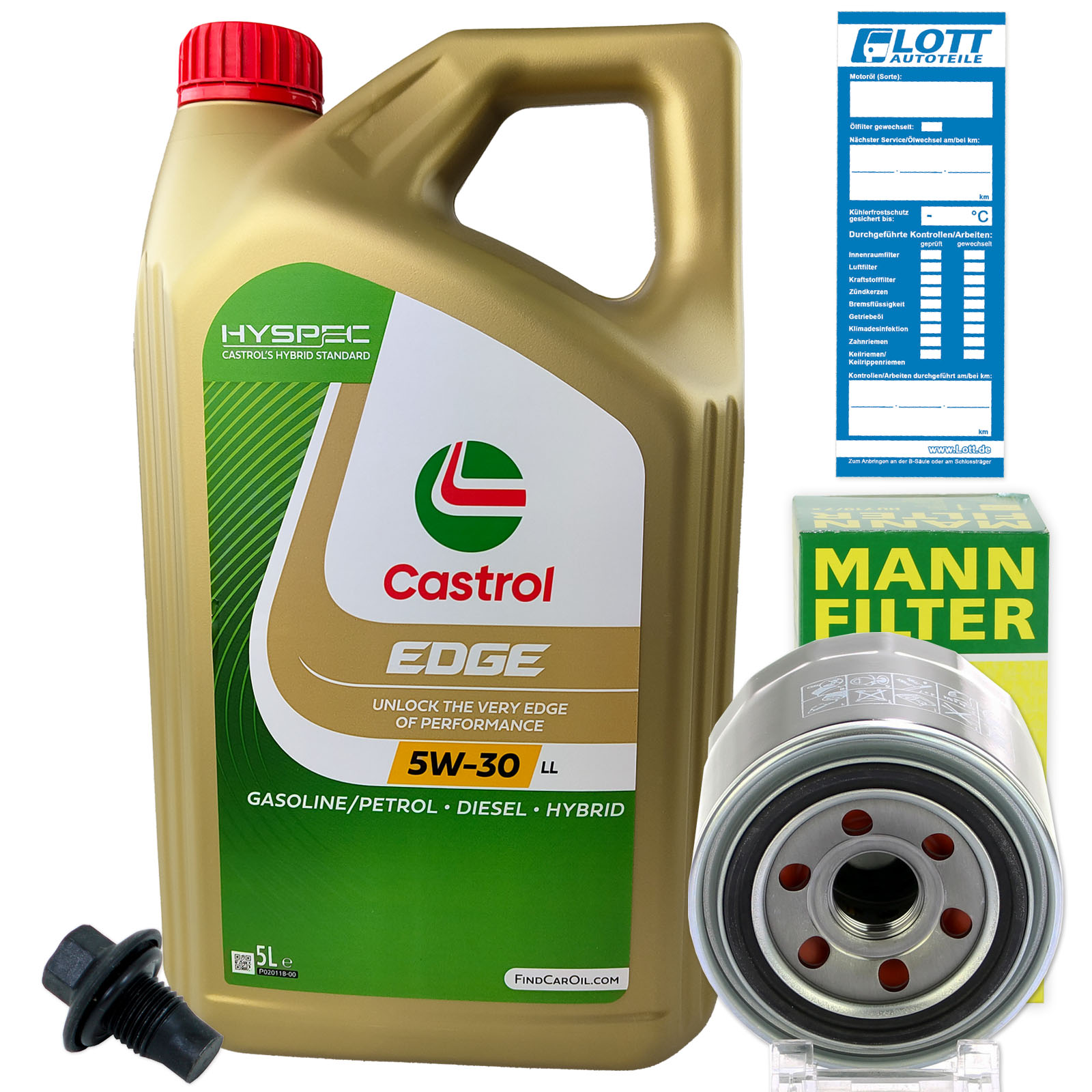 Ölwechsel Set 5L 5W30 Öl Motoröl CASTROL + MANN Ölfilter + Ablassschraube