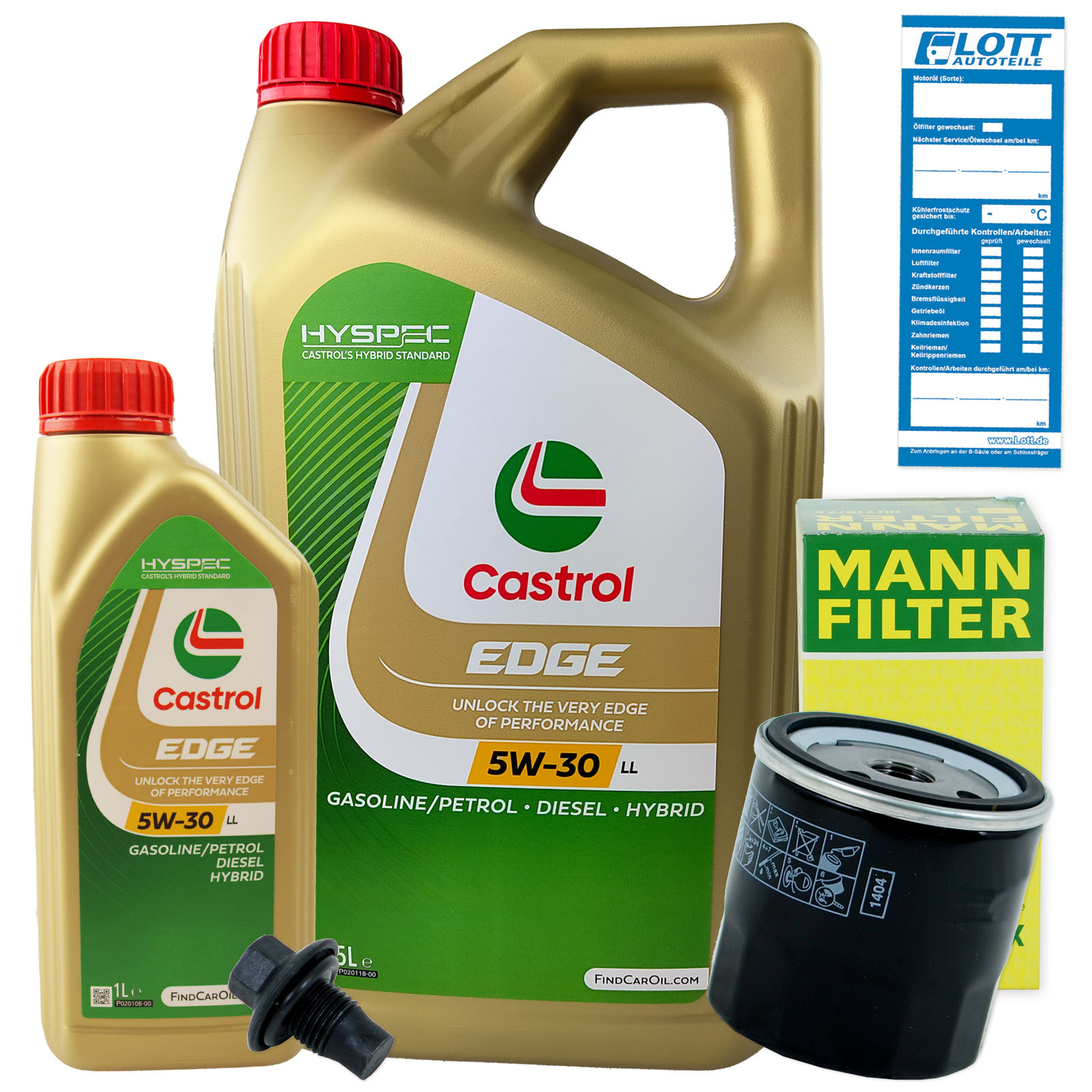 Ölwechsel Set 7L 5W30 Öl Motoröl CASTROL + MANN Ölfilter + Ablassschraube