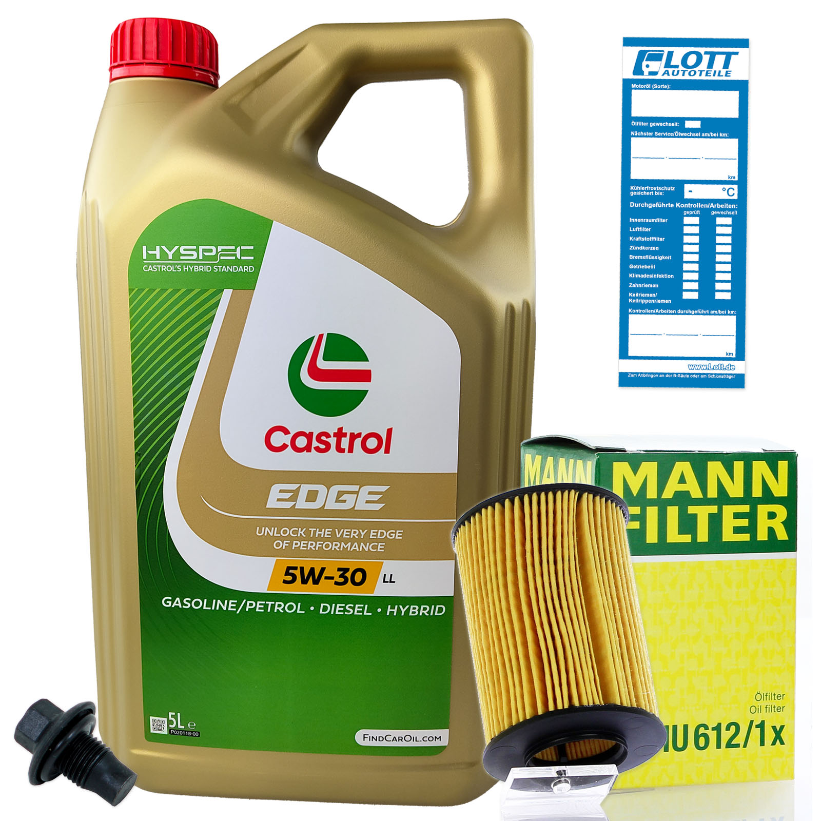 Ölwechsel Set 5L 5W30 Öl Motoröl CASTROL + MANN Ölfilter + Ablassschraube