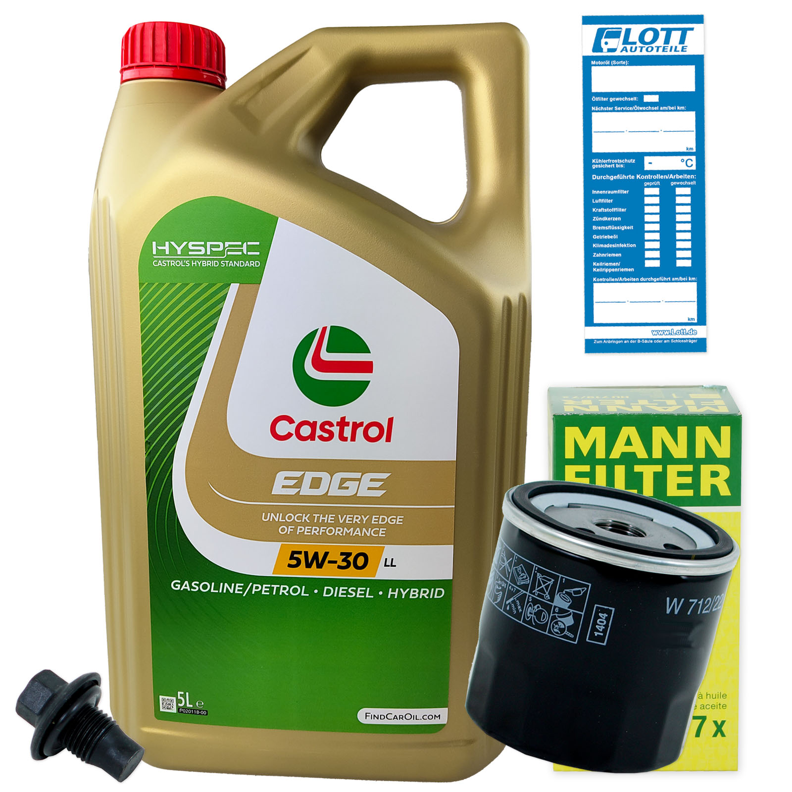 Ölwechsel Set 5L 5W30 Öl Motoröl CASTROL + MANN Ölfilter + Ablassschraube