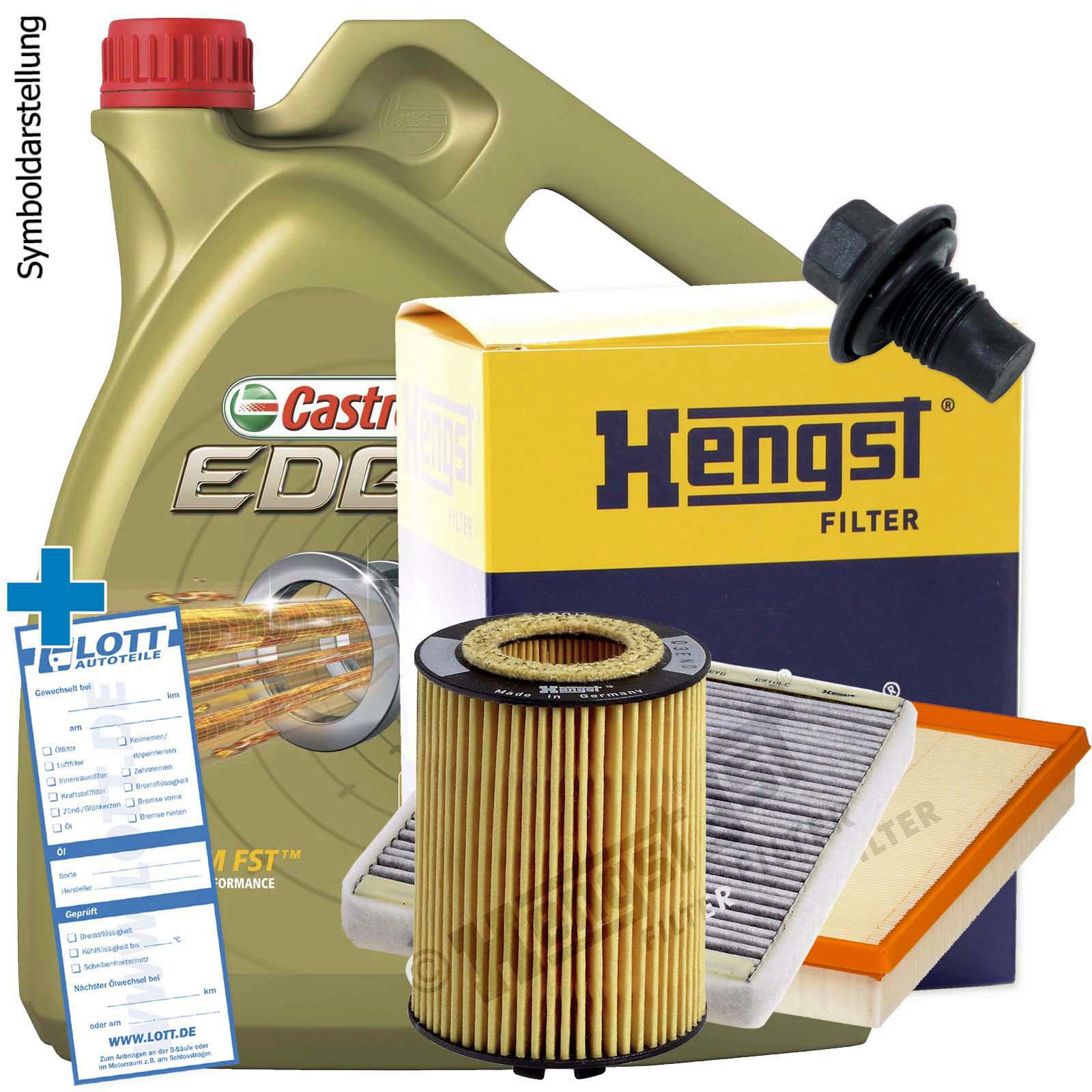 Castrol Motoröl + Ölfilter + Luftfilter + Innenraumfilter + Ablassschraube