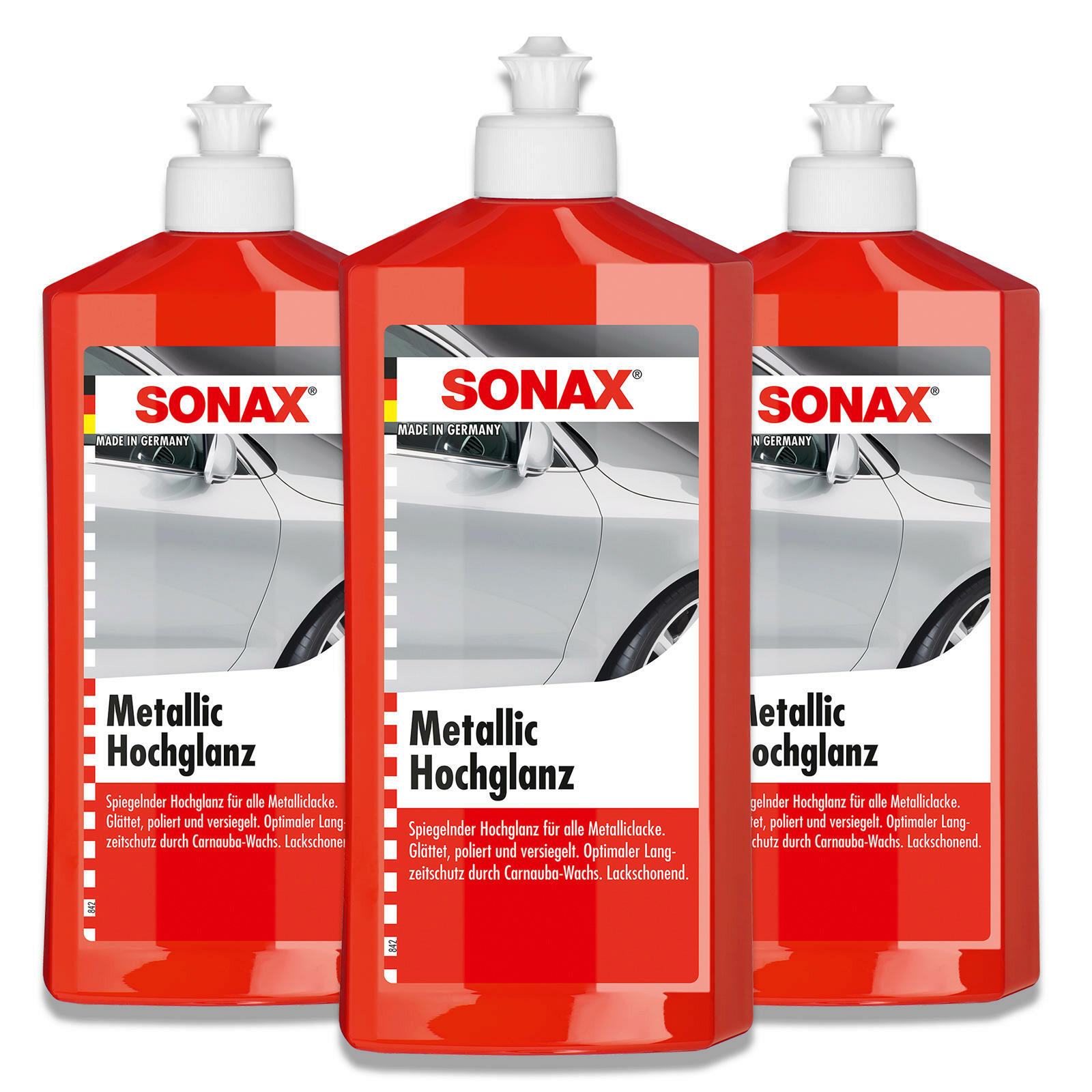 3x 500ml SONAX 03172000 Metallic Hochglanz Politur Metallic Lackpflege Reiniger