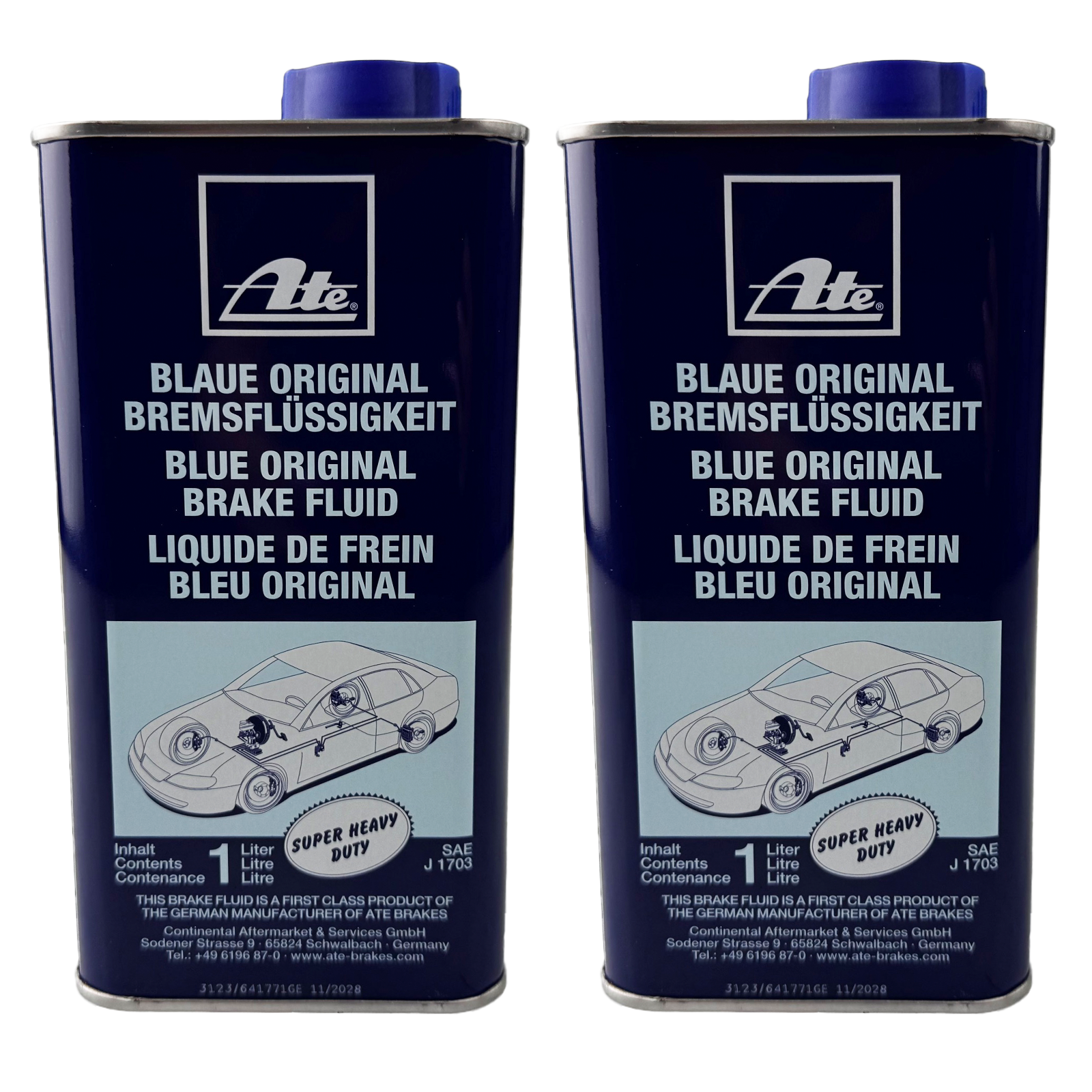 2x Original ATE Bremsflüssigkeit Brake Fluid DOT 3 blau Kanne 1L 03.9901-5302.2