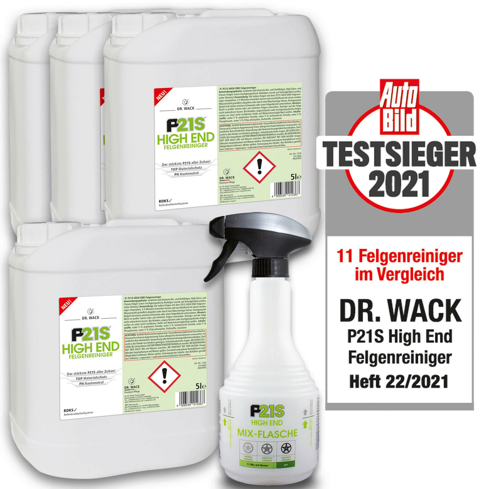 4x Dr.Wack P21S High End Felgenreiniger Felgen Reiniger / 5L + Mixflasche