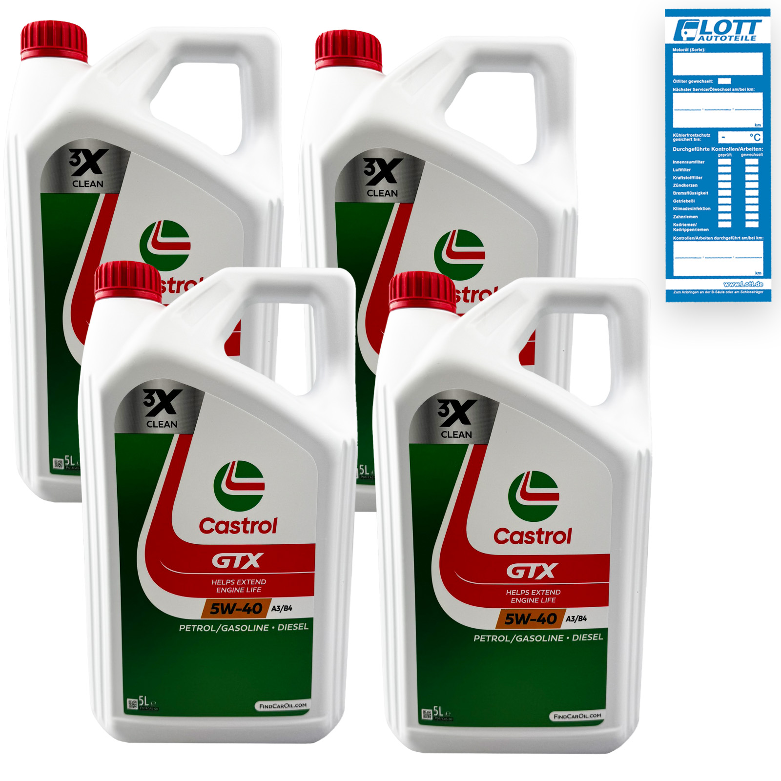 4x 5L Castrol Motoröl GTX 5W-40 ACEA A3/B4 BMW LL-01 VW 502.00 505.00 MB 229.3