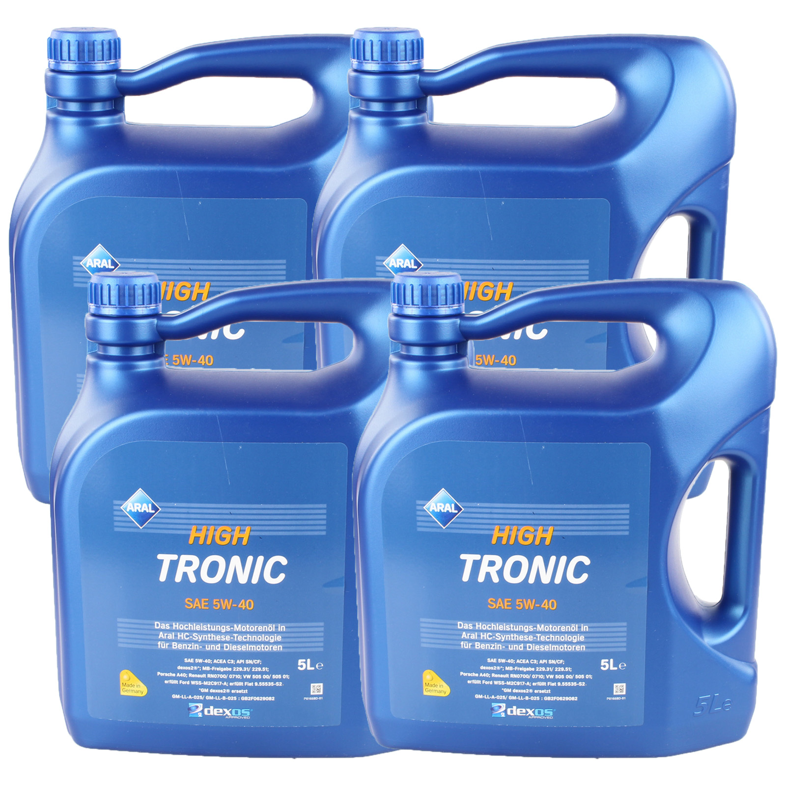 4x 5L Aral Motor&ouml;l HighTronic 5W-40 GM Dexos2&reg; VW 505.00 505.01 MB 229.31 229.51