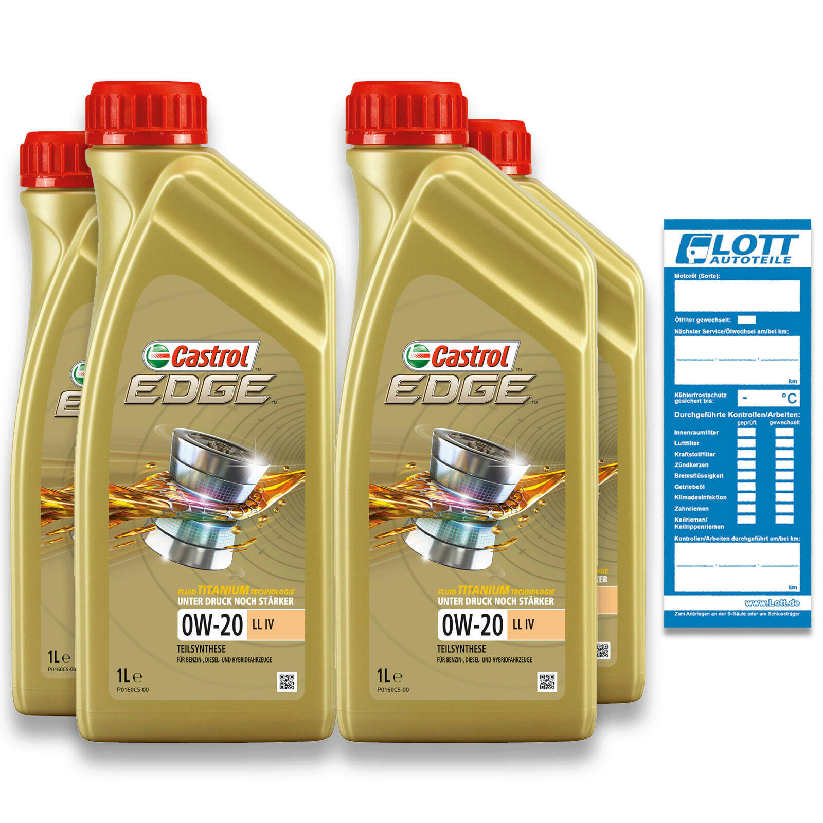 4x 1L Castrol Motoröl Edge Fluid 0W-20 LL IV Titanium Motorenoel Oil Ö 15B1B2