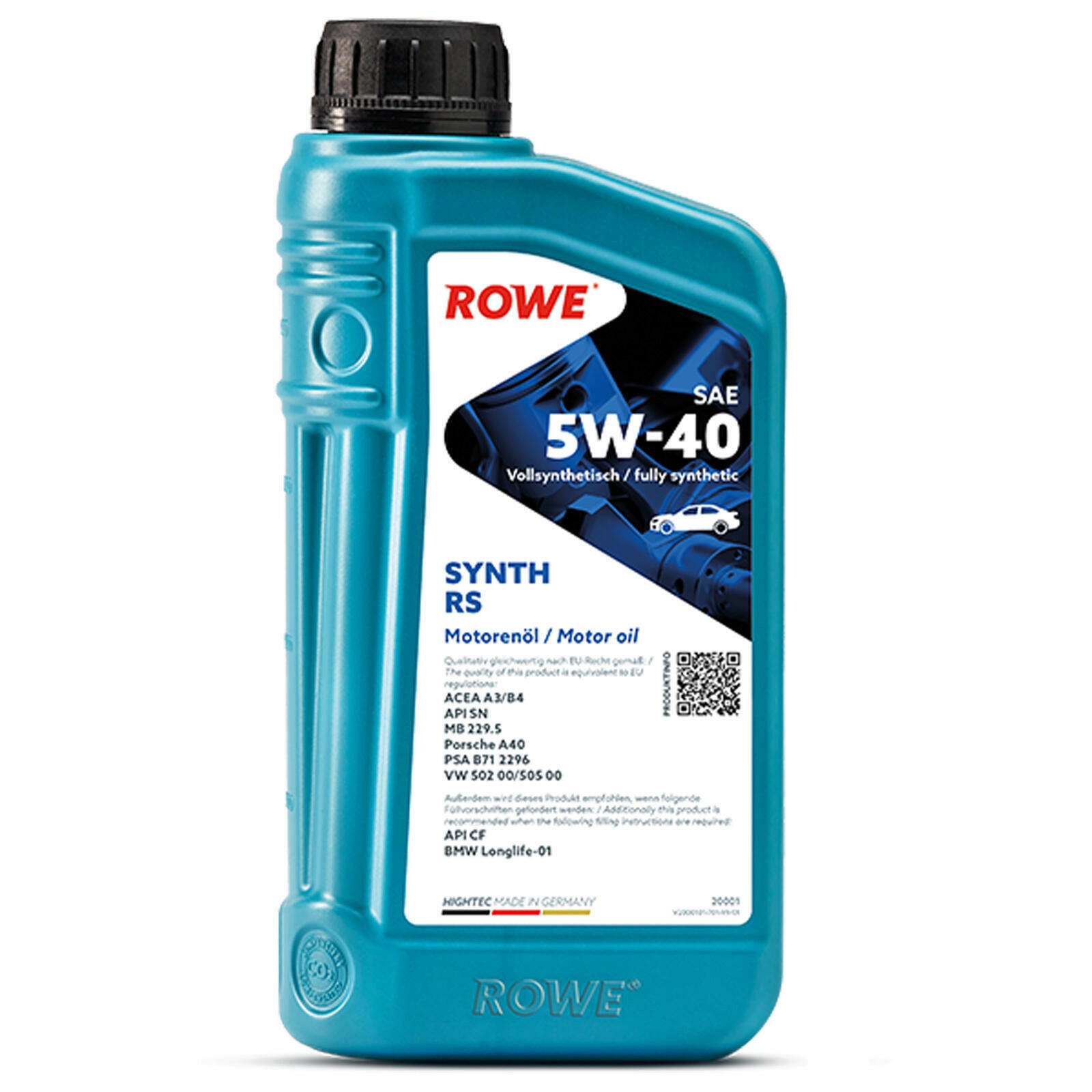 9L ROWE Motoröl Hightec Synt RS 5W-40 API CF ACEA A3/B4 API SN Made in Germany