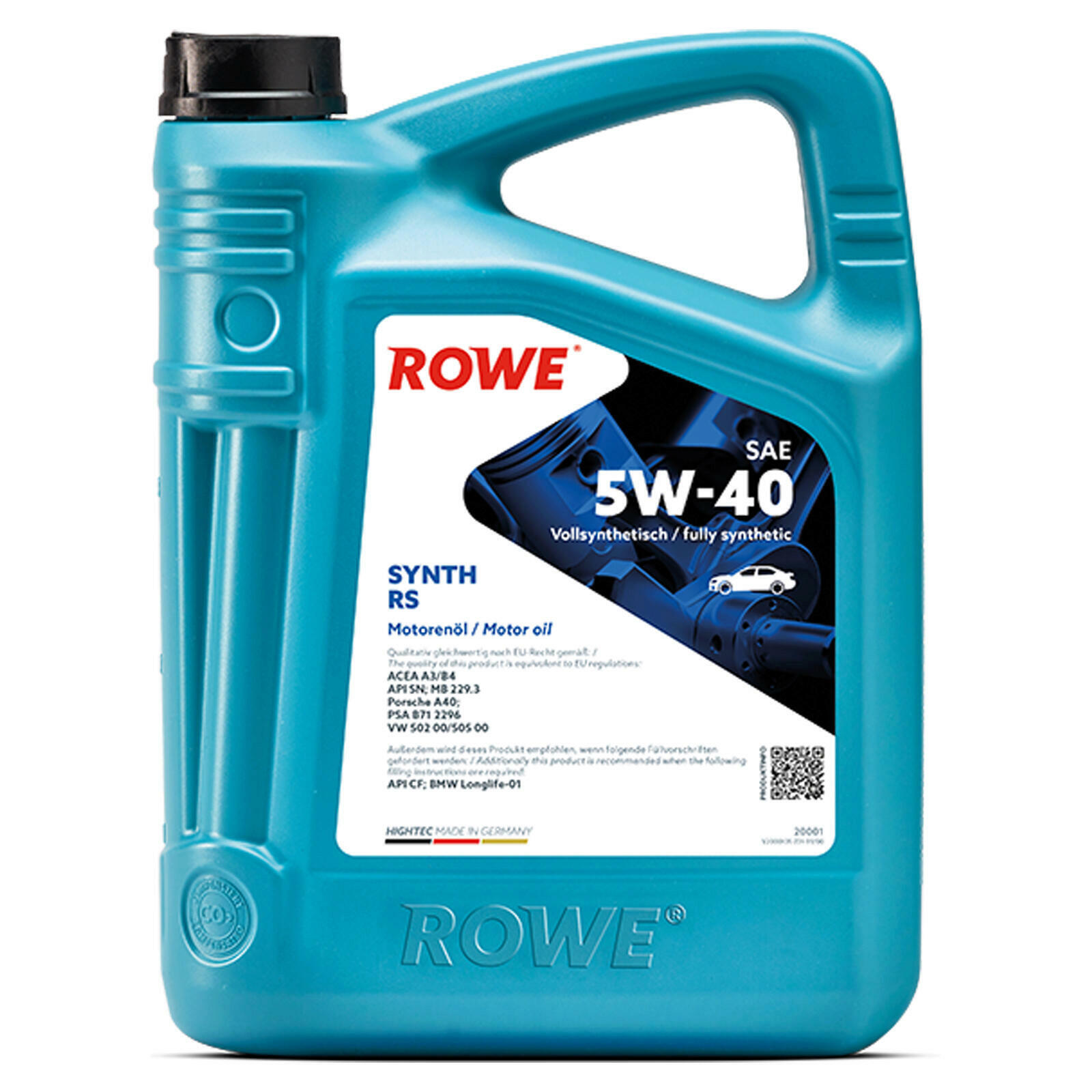 20L ROWE Motoröl Hightec Synt RS 5W-40 API CF ACEA A3/B4 API SN Made in Germany