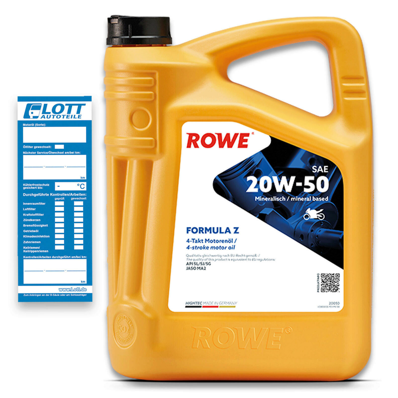 10L ROWE HIGHTEC FORMULA SAE 20W-50 Z Motoröl 4-Takt Motorradöl JASO MA2