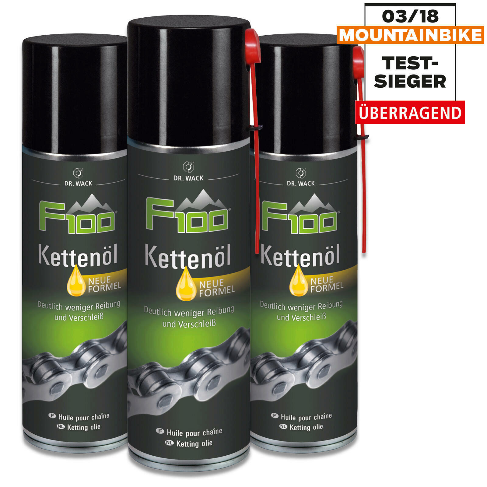 3x Dr.Wack F100 Fahrradöl Kettenöl Spray Pflege Rostschutz Schmiermittel 300ml