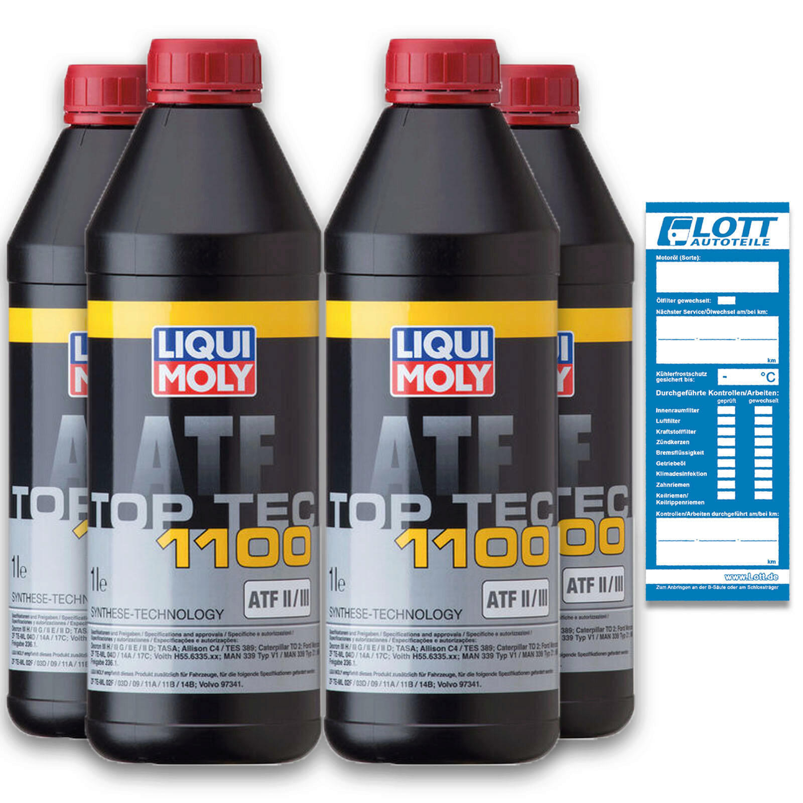 4x 1 Liter Liqui Moly Automatikgetriebeöl Getriebeöl Top Tec ATF 1100 4 L 3651