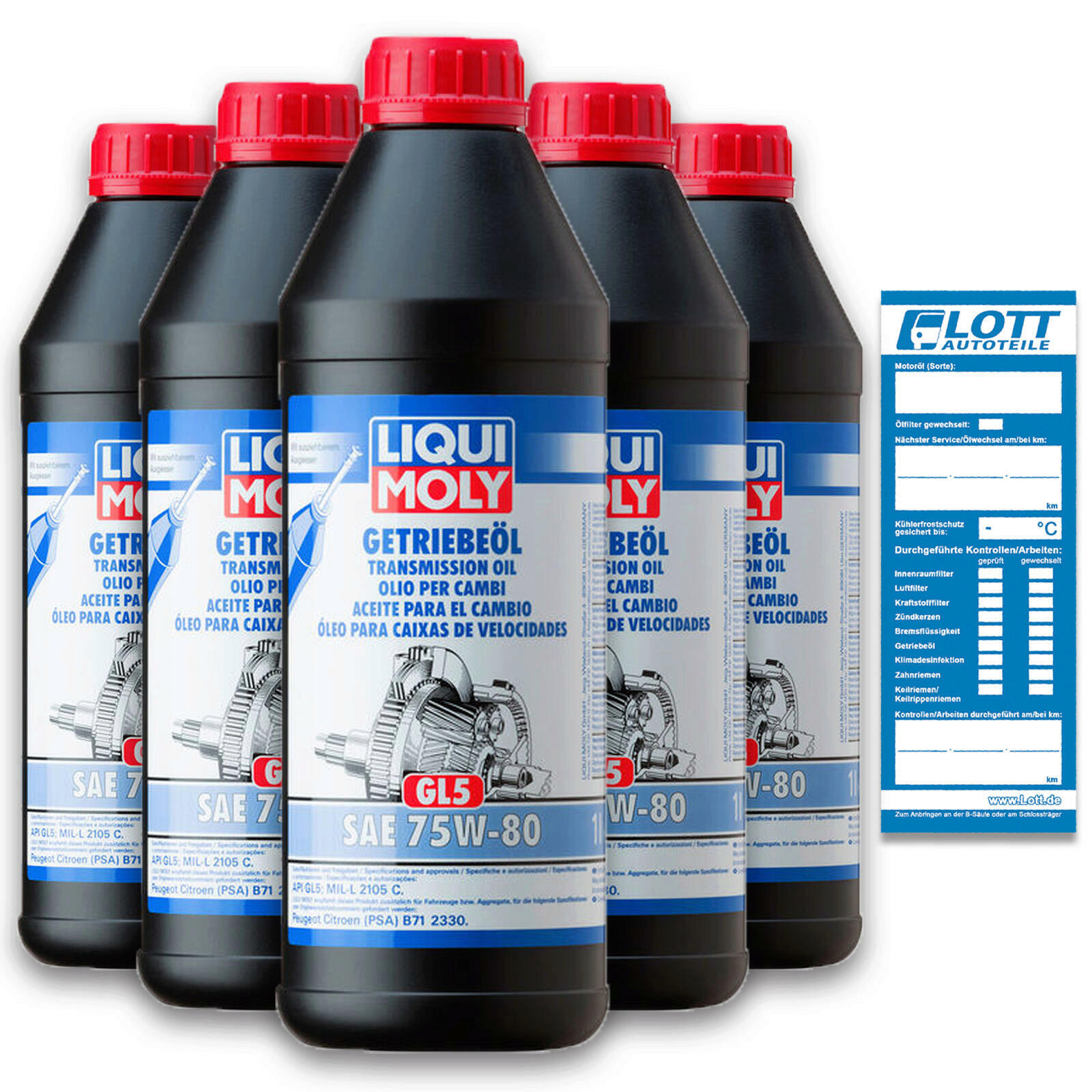 5x 1 Liter Liqui Moly Getriebeöl Getriebe-Ö GL5 75W-80 Oil Ö Oel 5 Liter 3658