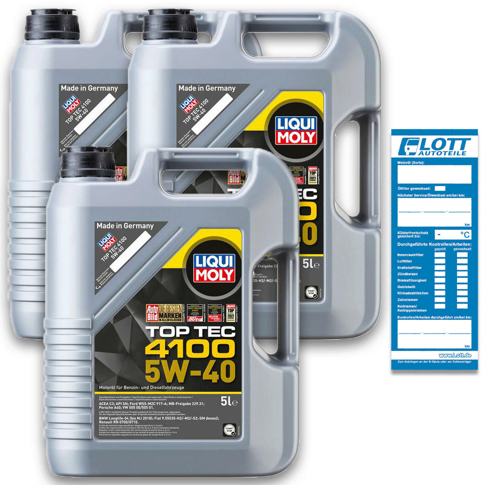 3x 5 Liter LIQUI MOLY Motoröl Motorenöl Top Tec 4100 5W40 Oil / 15 Liter / 3701