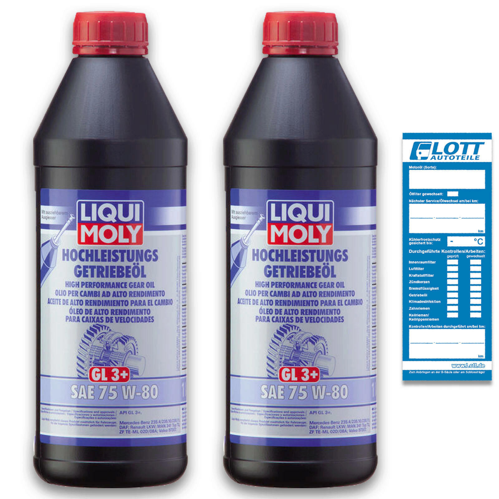 2x 1 Liter Liqui Moly Hochleistungs-Getriebeöl GL3+ SAE 75W-80 2 Liter Oil 4427