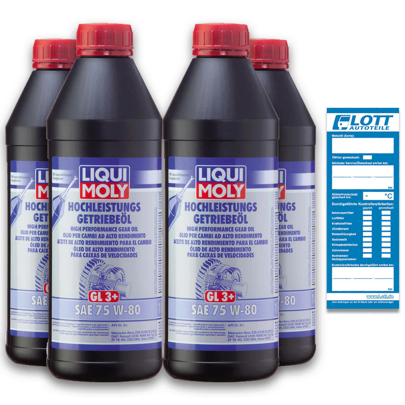 4x 1 Liter Liqui Moly Hochleistungs-Getriebeöl GL3+ SAE 75W-80 4 Liter Oil 4427