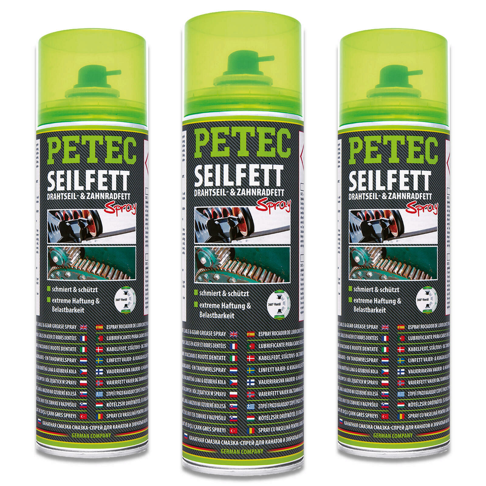 3x Petec 71650 500 ml Seilfettspray Versiegelung Drahtseilfett Zahnradfett Kette