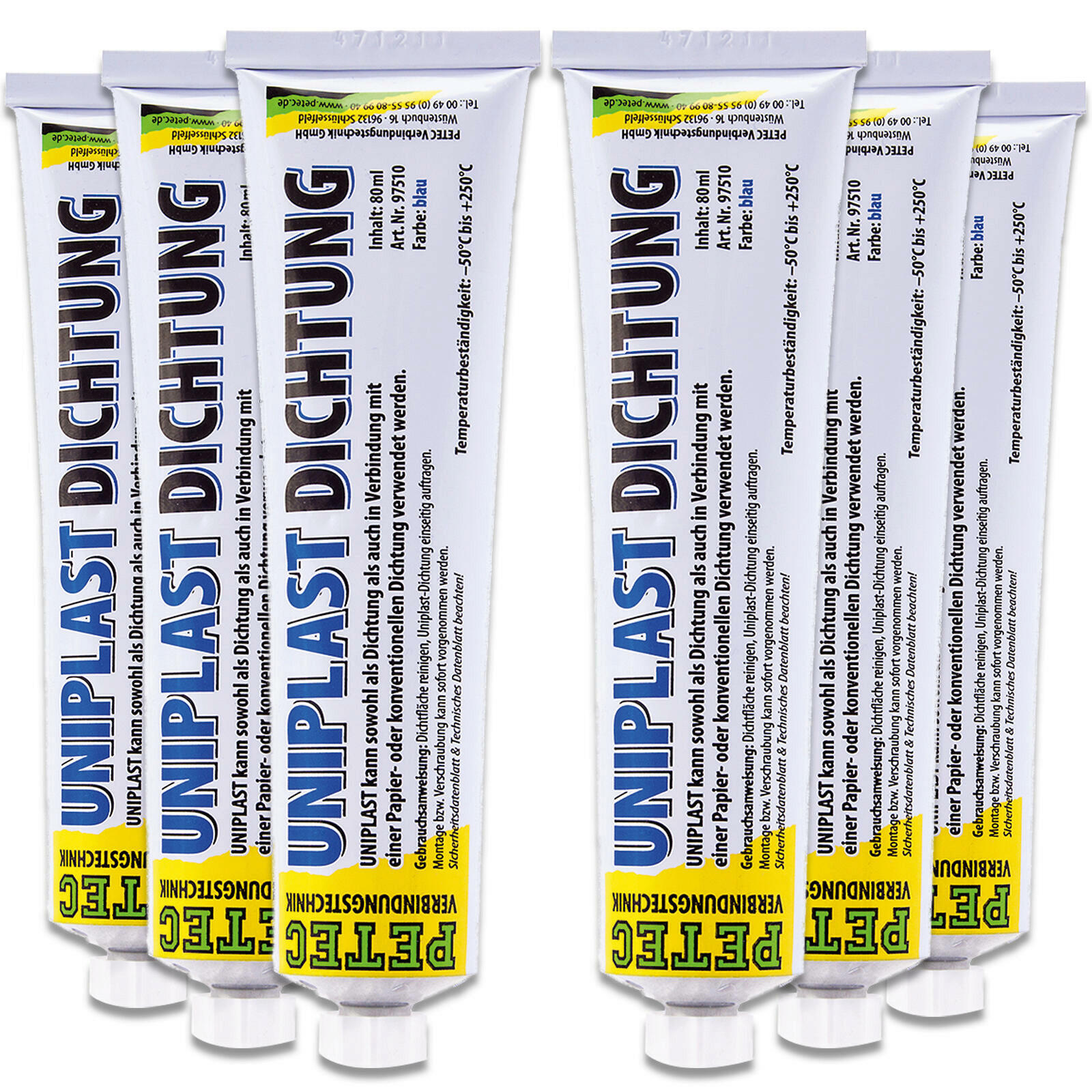 6x Petec 97510 Uniplast Dichtung Dauerplastische Universaldichtung Tube 80 ml