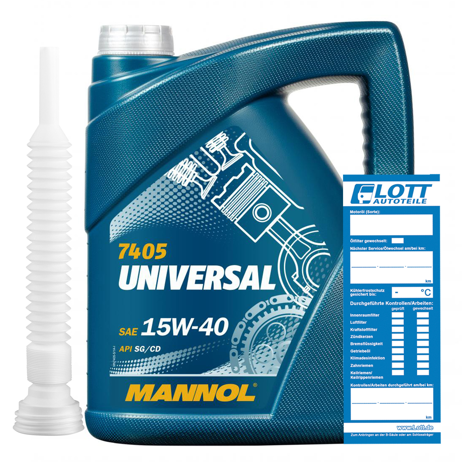 5L Mannol Motoröl Universal 15W-40 15W40 Motorenöl API SG/CD + Auslaufschlauch