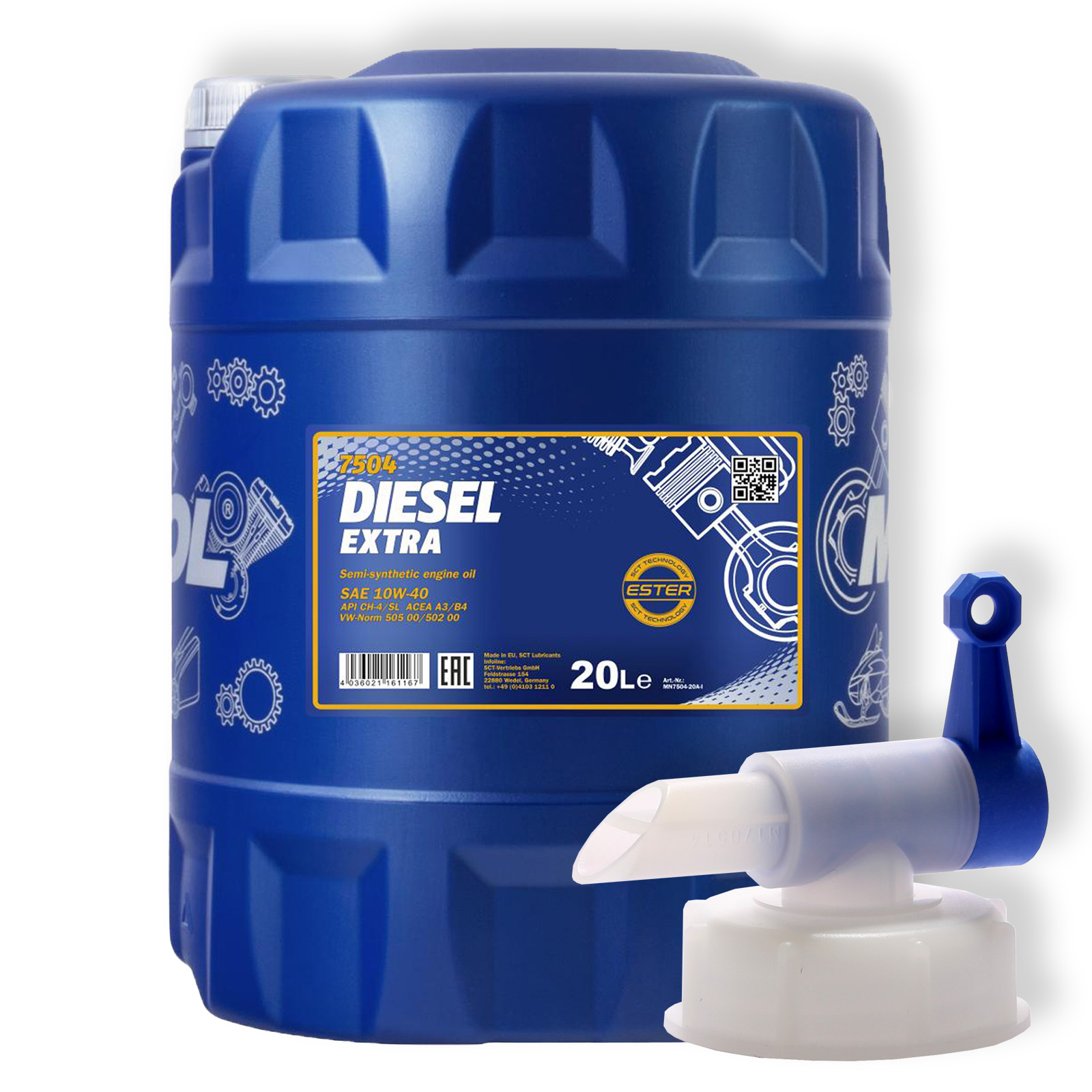 20L Mannol Diesel Extra Motoröl 10W-40 passend für VW 502.00 505.00 MB 229.1 + Auslaufhahn