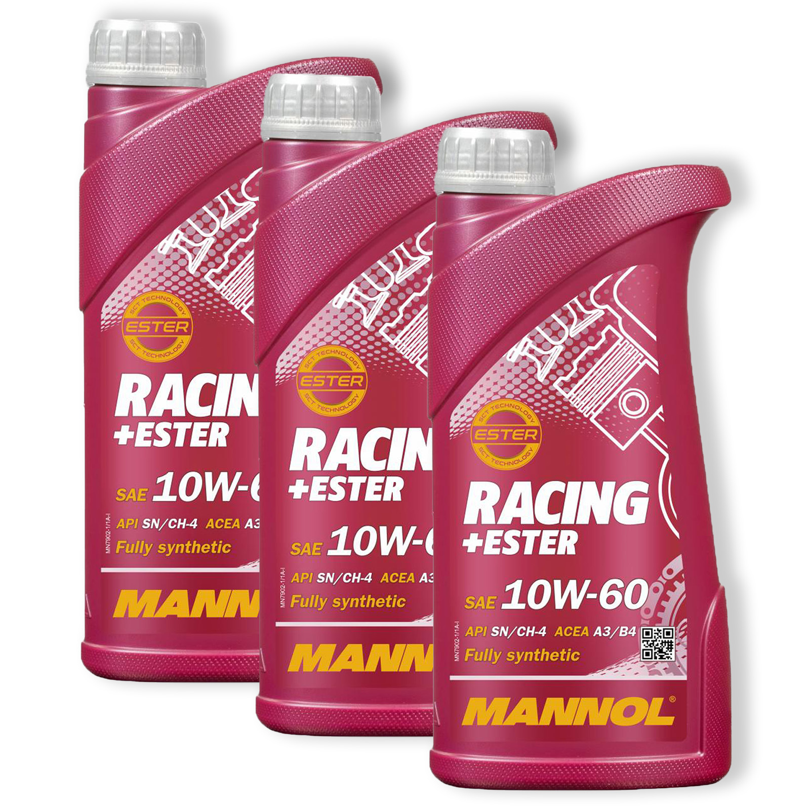 3x 1L Mannol Racing+Ester Motoröl 10W-60 ACEA A3/B4 API SN/CH-4 Motorenöl 10W60