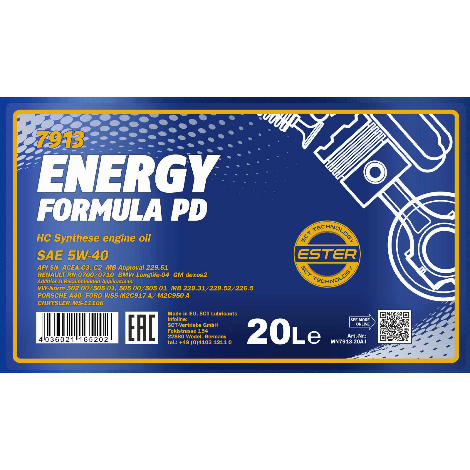 20L Mannol MN7913-20 Energy Formula PD Motoröl 5W-40 + Auslaufhahn