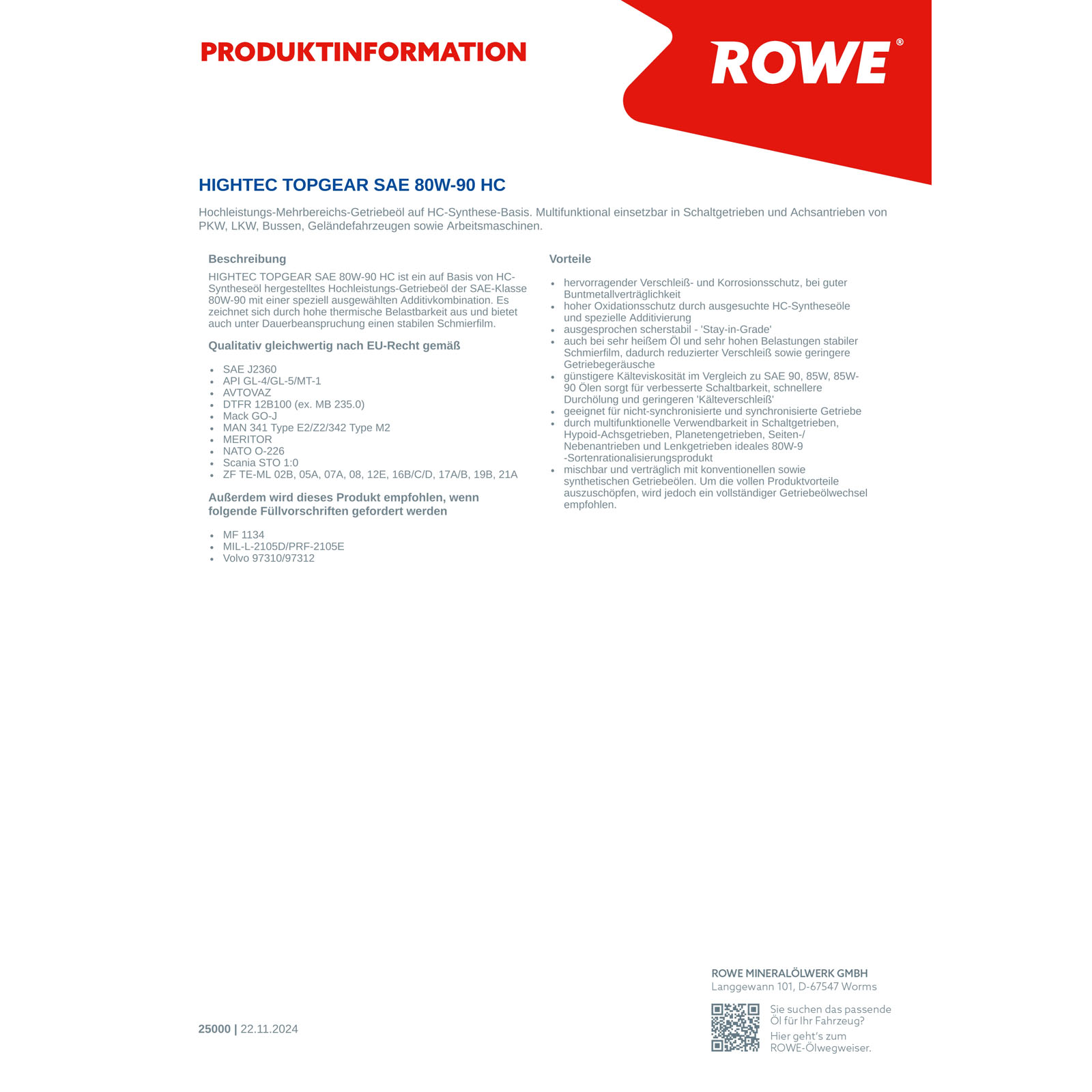 ROWE Getriebeöle Schaltgetriebe 1L Liter HIGHTEC TOPGEAR SAE 80W-90 HC