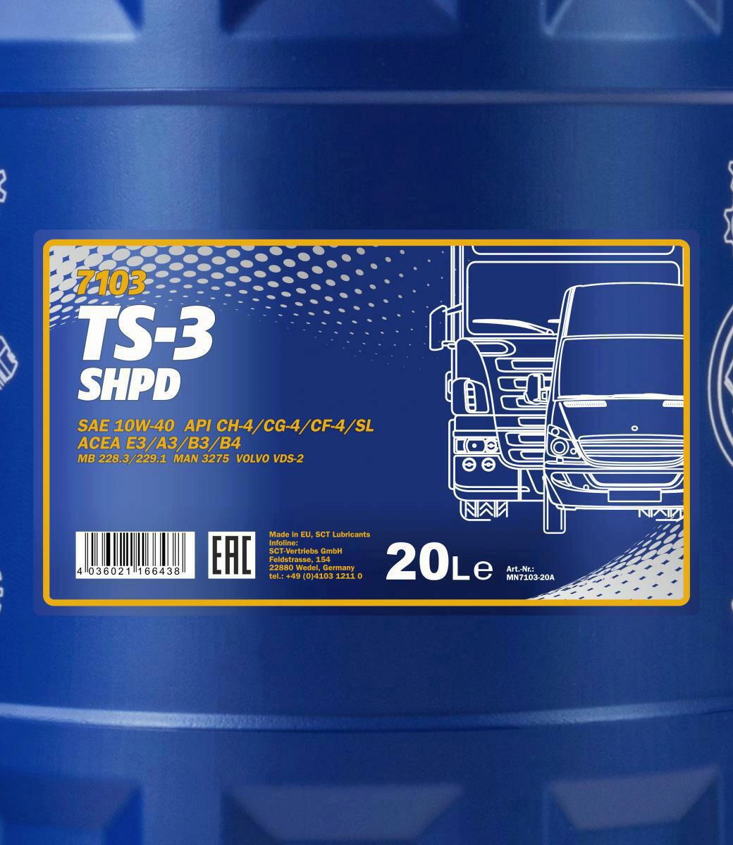 20L Mannol TS-3 SHPD Motoröl 10W-40 High Performance Diesel ÖL + Auslaufhahn