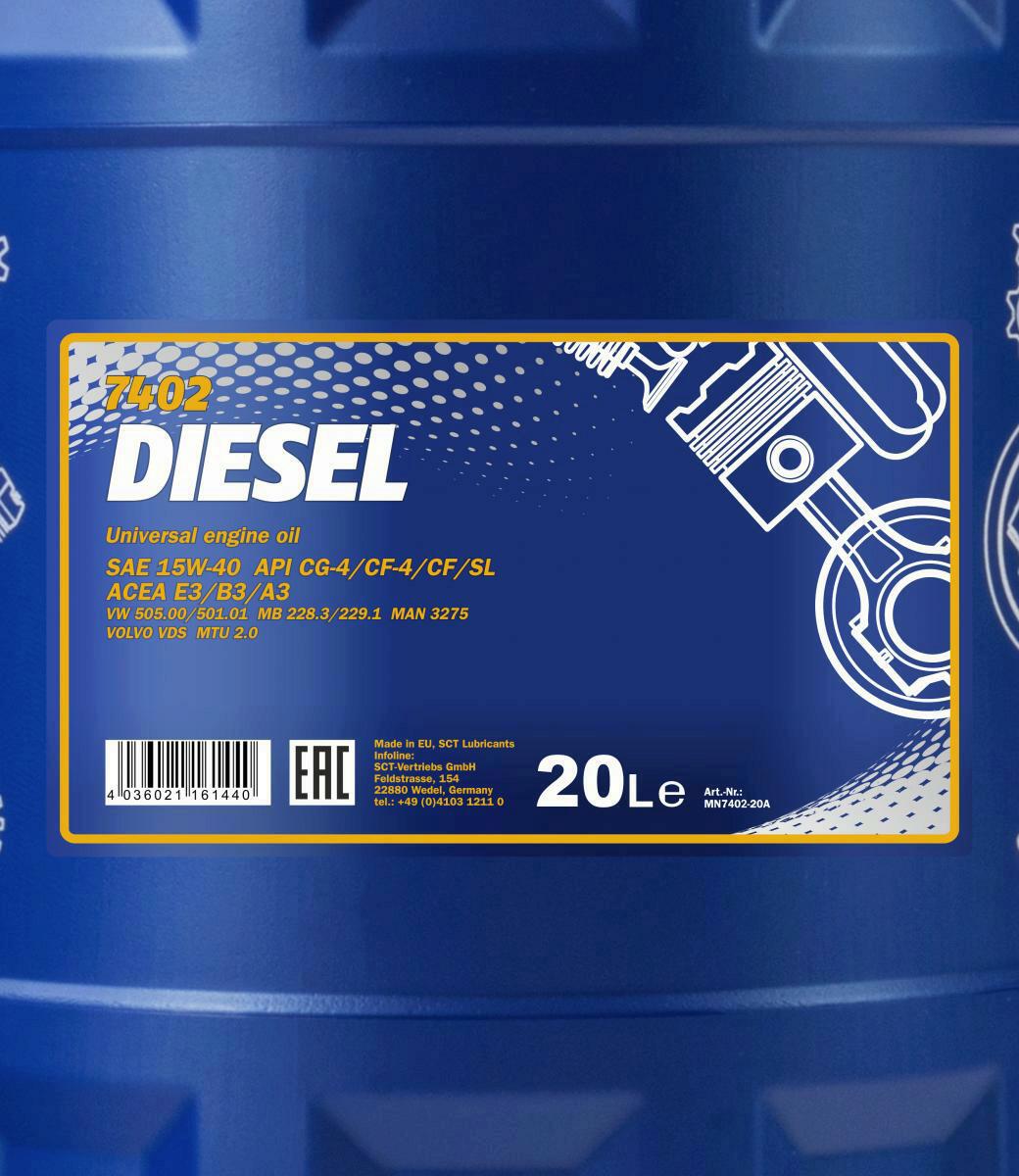 20L Mannol MN7402-20 Diesel 15W-40 Universal Motoröl + Auslaufhahn