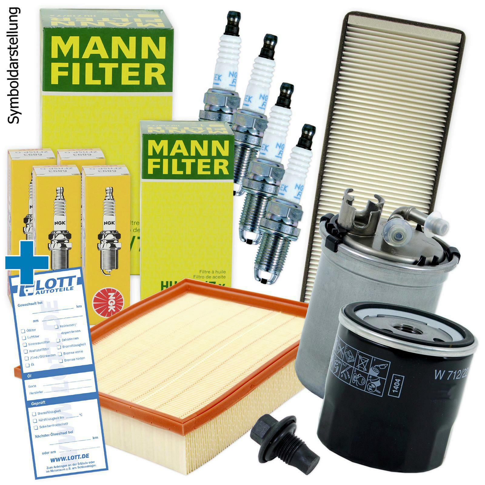 LUFTFILTER + &Ouml;LFILTER + INNENRAUMFILTER + KRAFTSTOFFFILTER + Z&Uuml;NDKERZEN