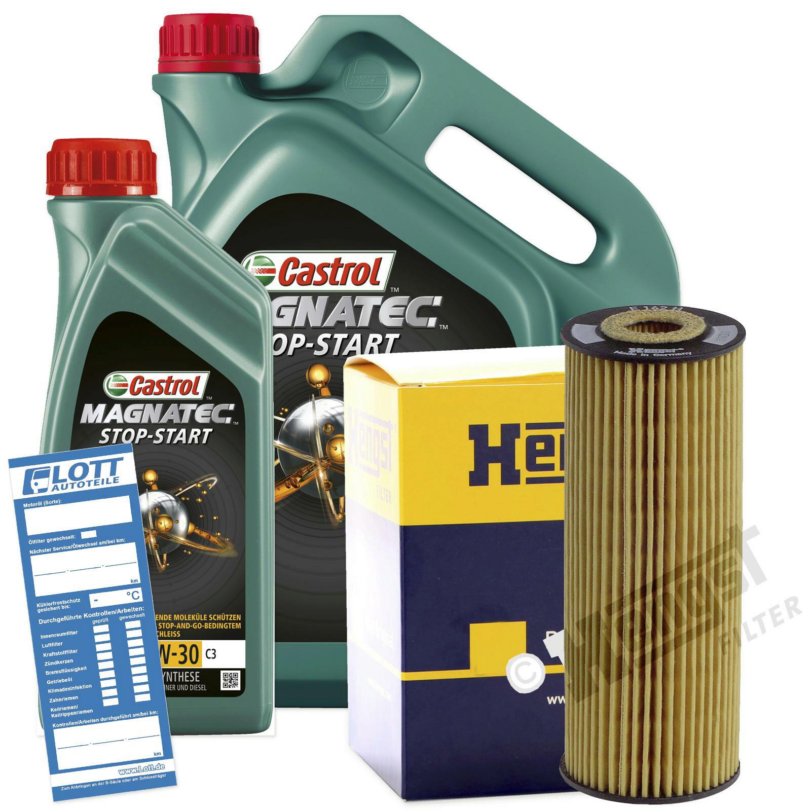 Ölwechsel Set 6L 5W30 Öl Motoröl Castrol + HENGST Ölfilter