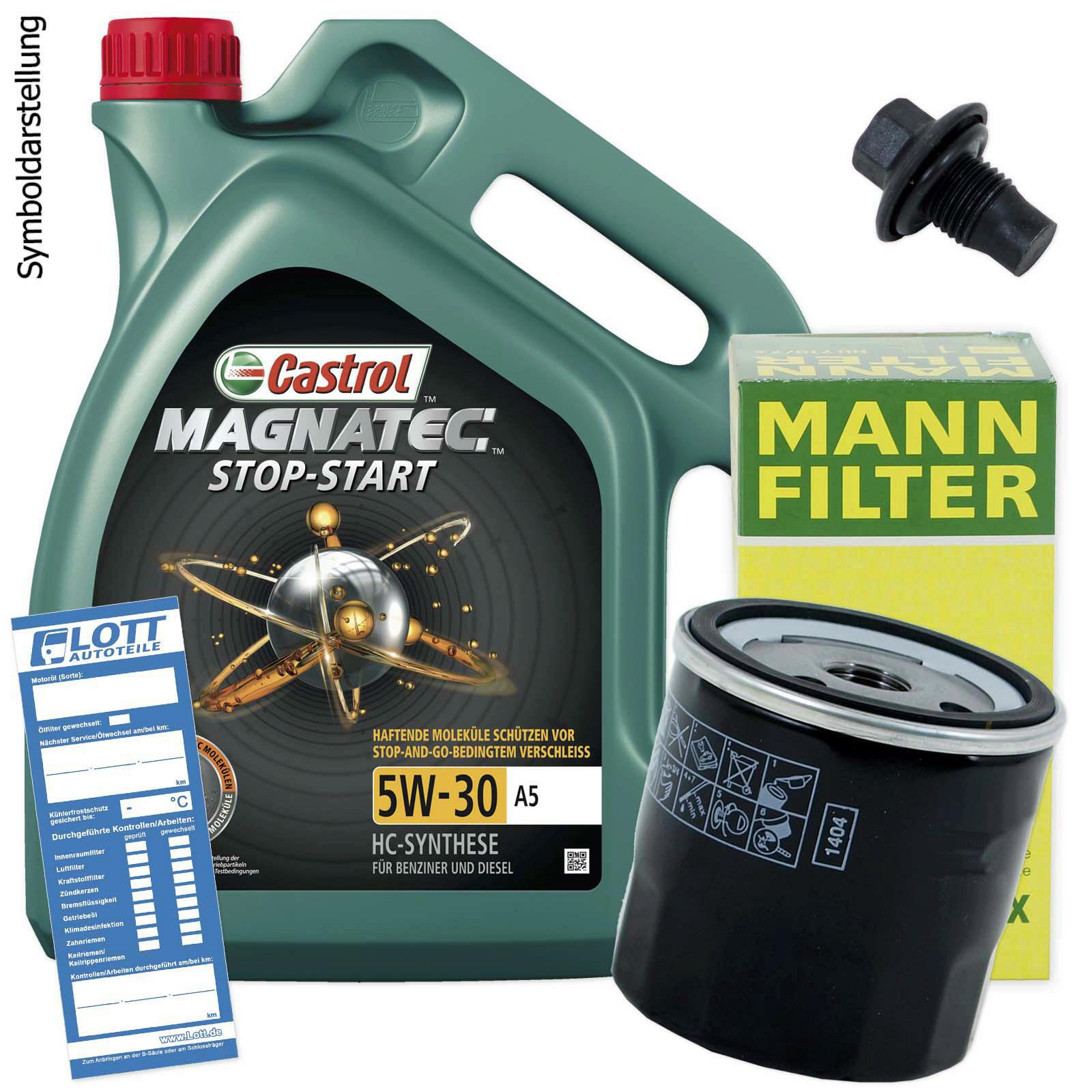 Ölwechsel Set 5L 5W30 Öl Motoröl Castrol + MANN Ölfilter + Ablassschraube