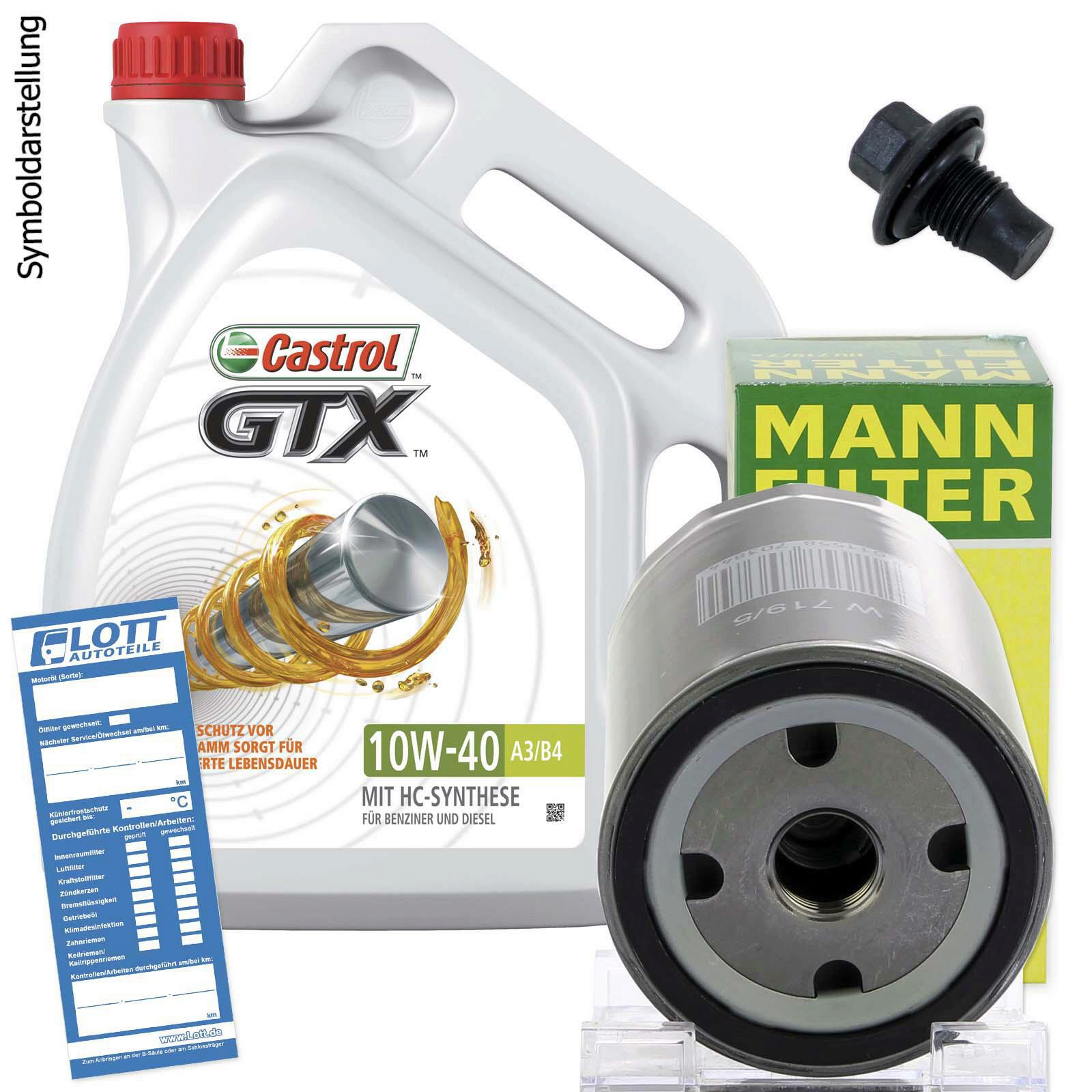 Ölwechsel Set 5L 10W40 Öl Motoröl Castrol + MANN Ölfilter