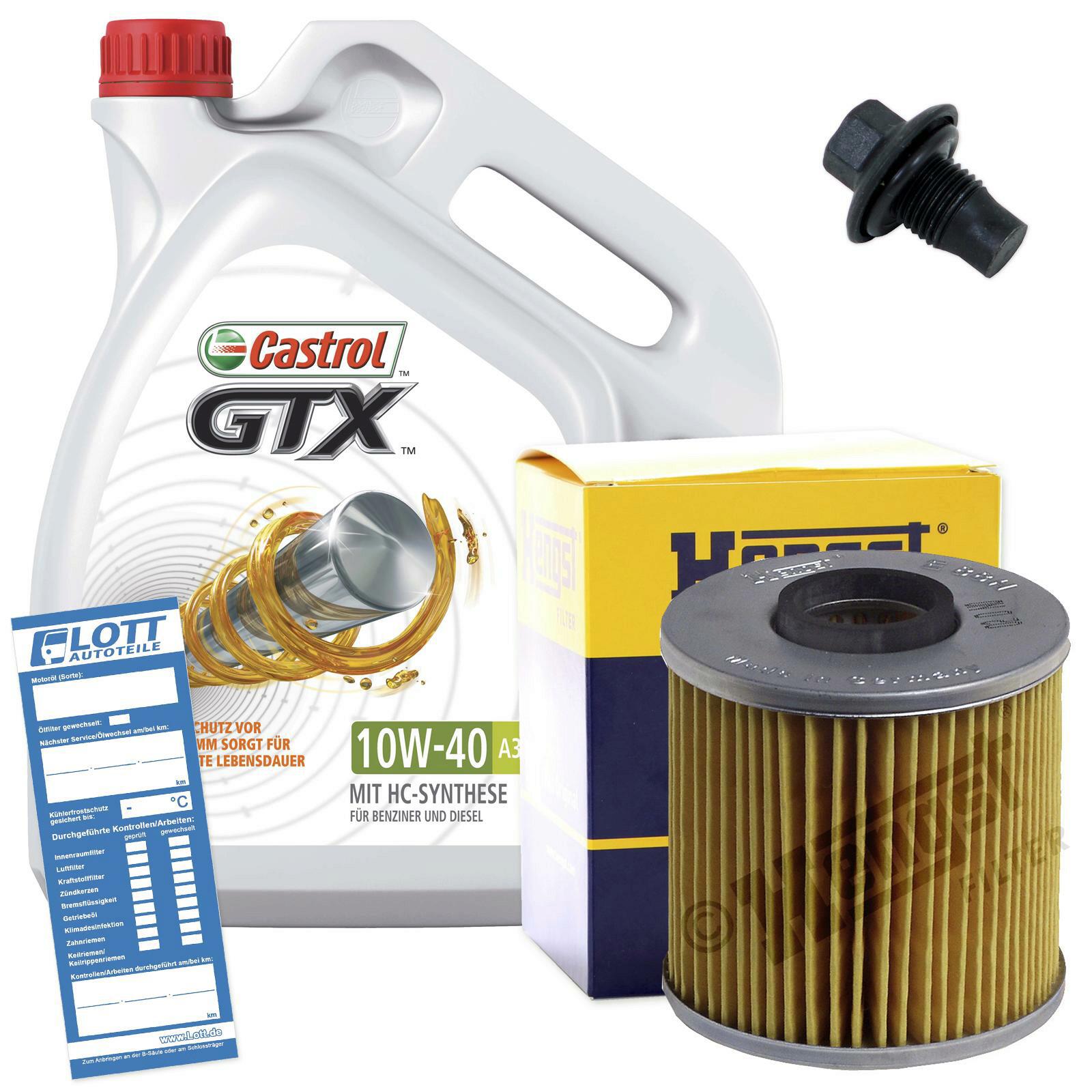 Ölwechsel Set Castrol Motoröl + Hengst Ölfilter + Ablassschraube