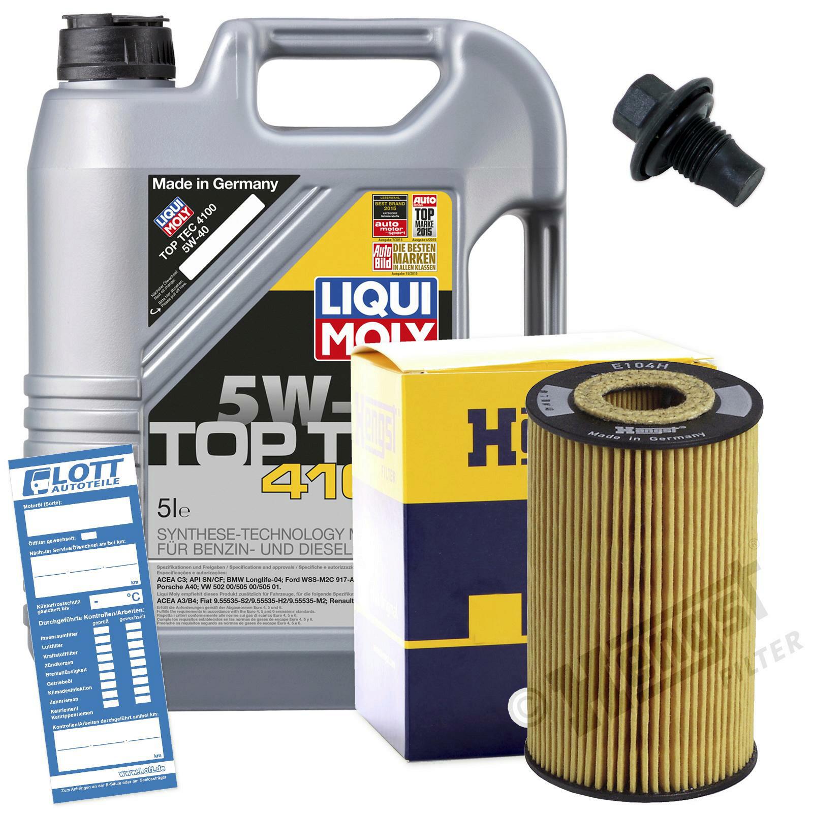 Ölwechsel Set 5L 5W40 Öl Motoröl LIQUI MOLY + HENGST Ölfilter + Ablassschraube