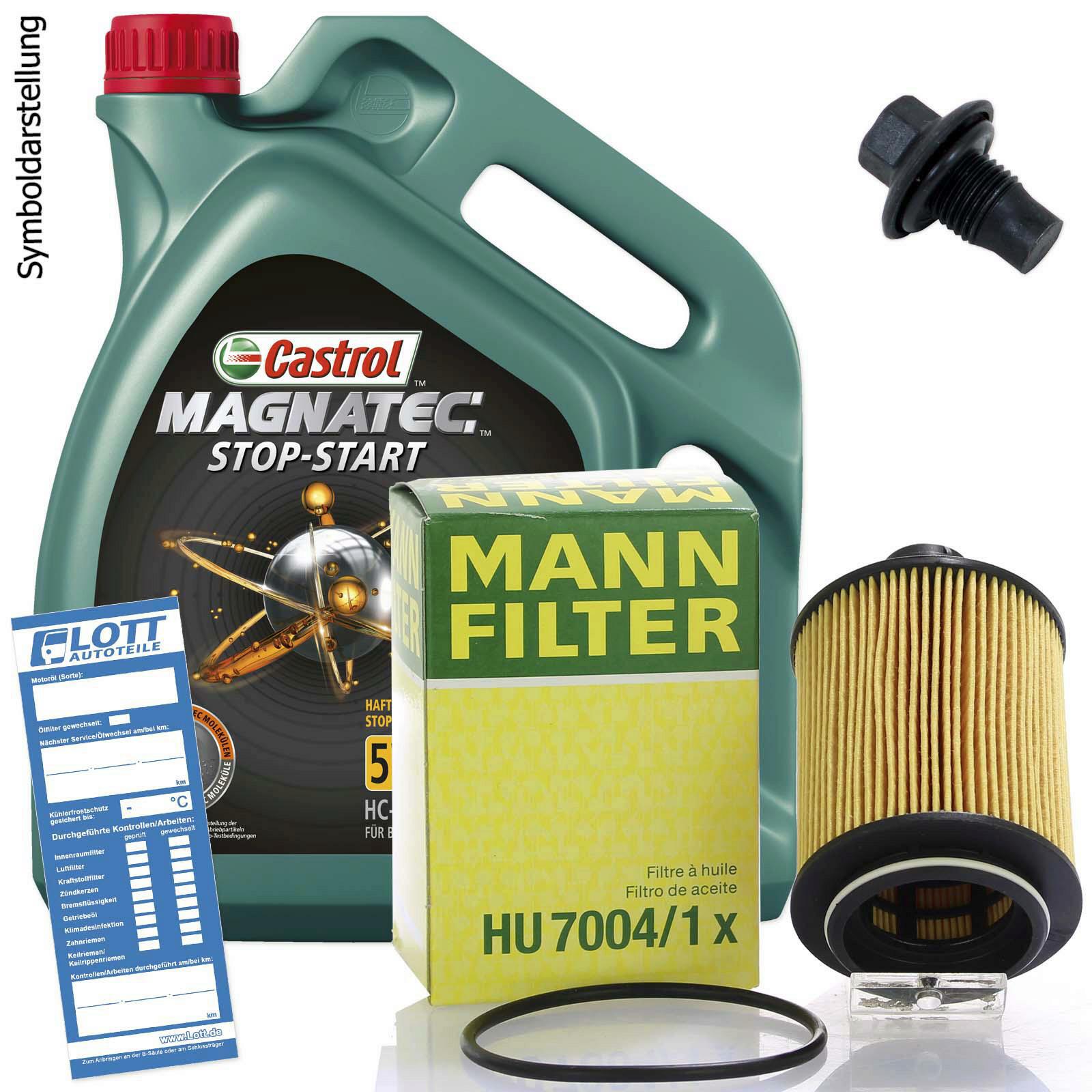 Ölwechsel Set 5L 5W30 Öl Motoröl CASTROL + MANN Ölfilter + Ablassschraube