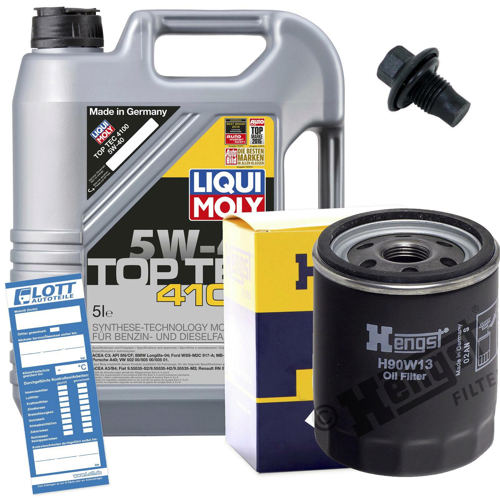 Ölwechsel Set 5L 5W40 Öl Motoröl LIQUI MOLY + HENGST Ölfilter + Ablassschraube